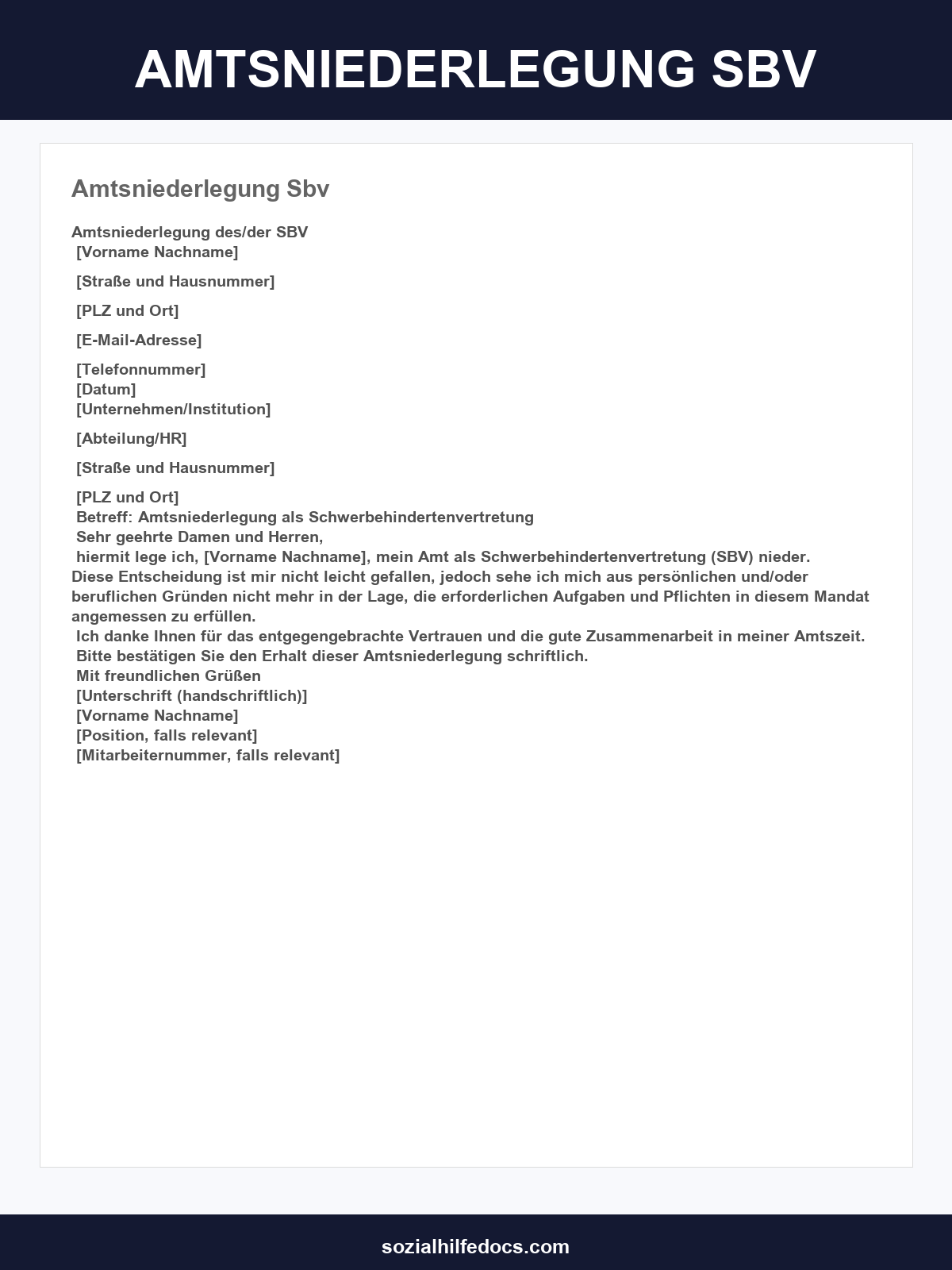 Musterschreiben Amtsniederlegung Sbv