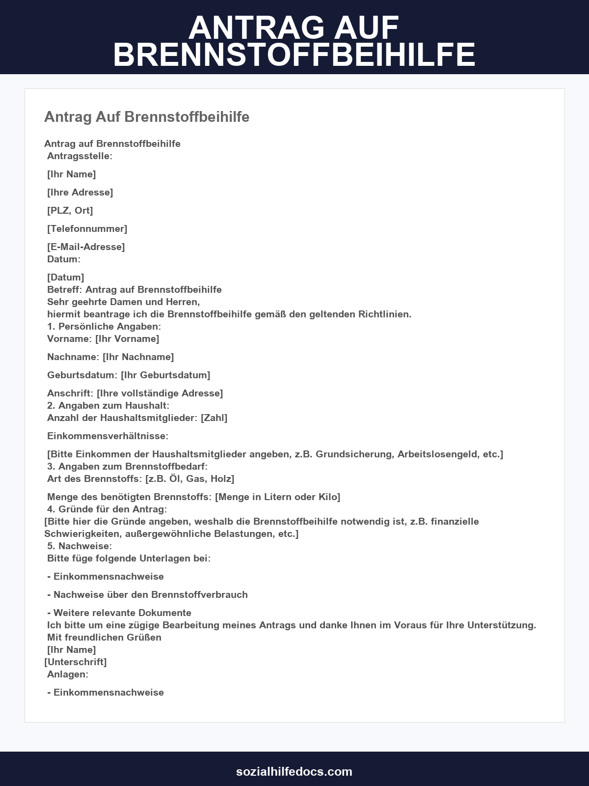 Antrag Auf Brennstoffbeihilfe Formular
