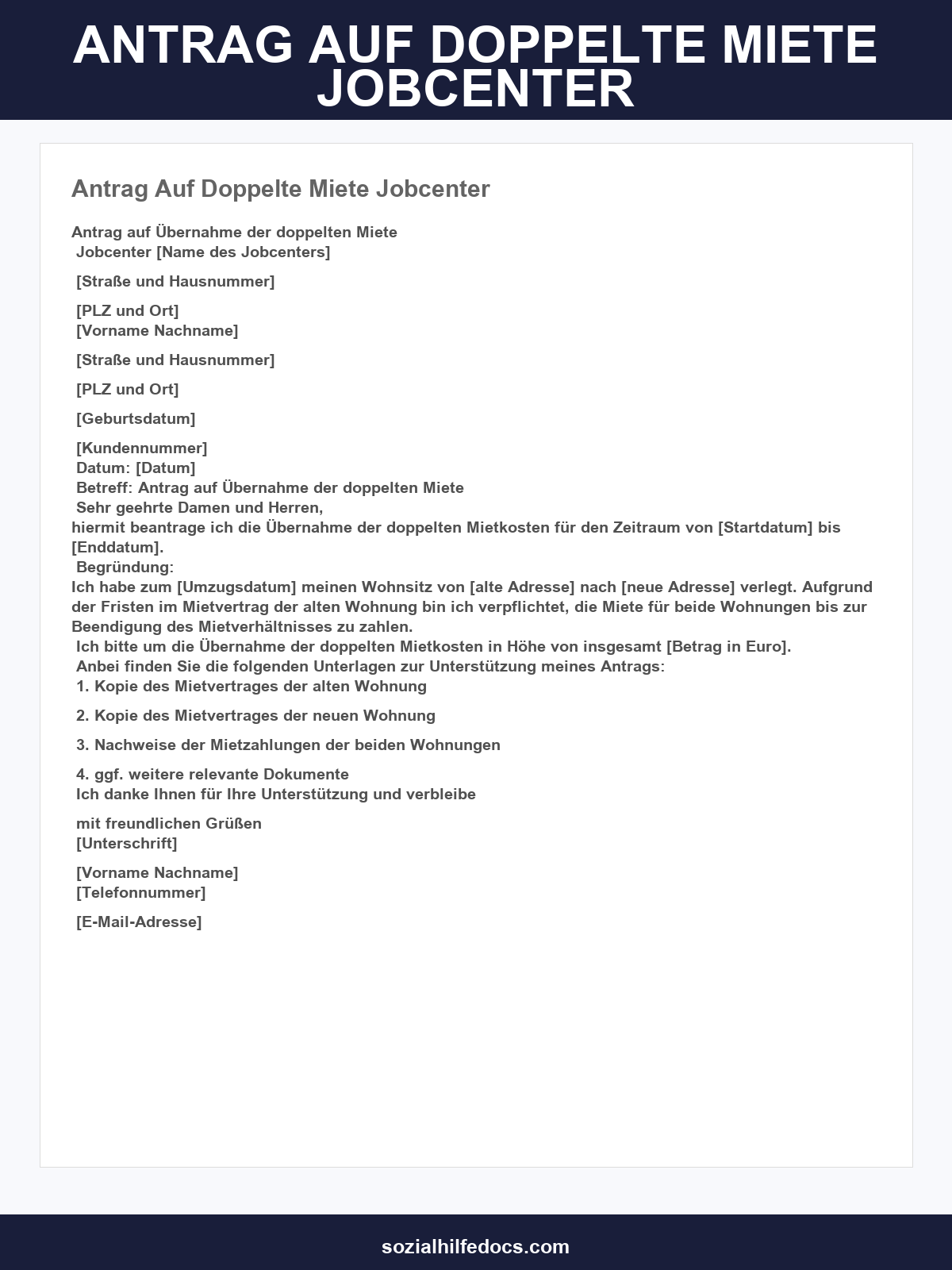 Antrag Auf Doppelte Miete Jobcenter