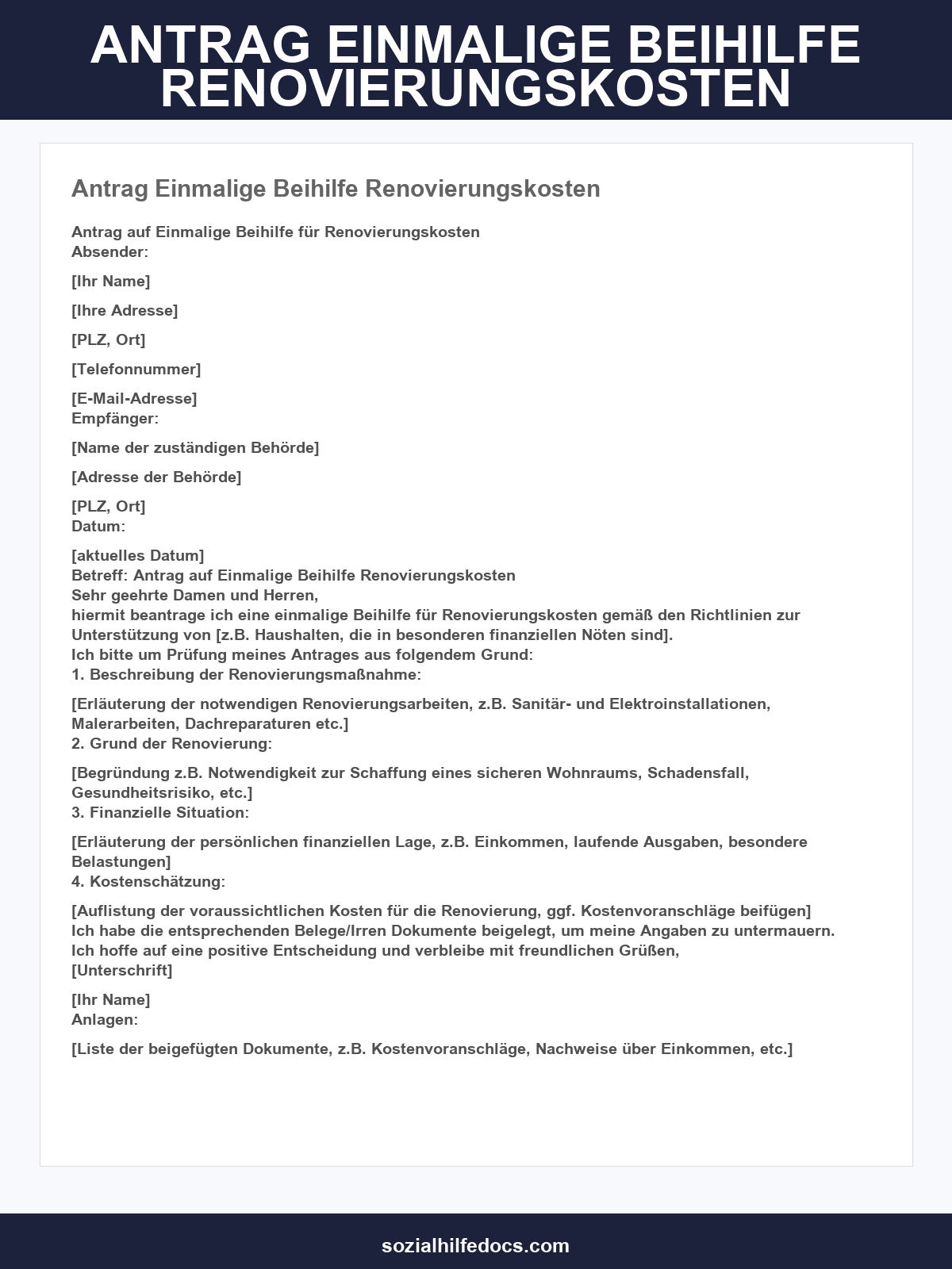 Antrag Einmalige Beihilfe Renovierungskosten