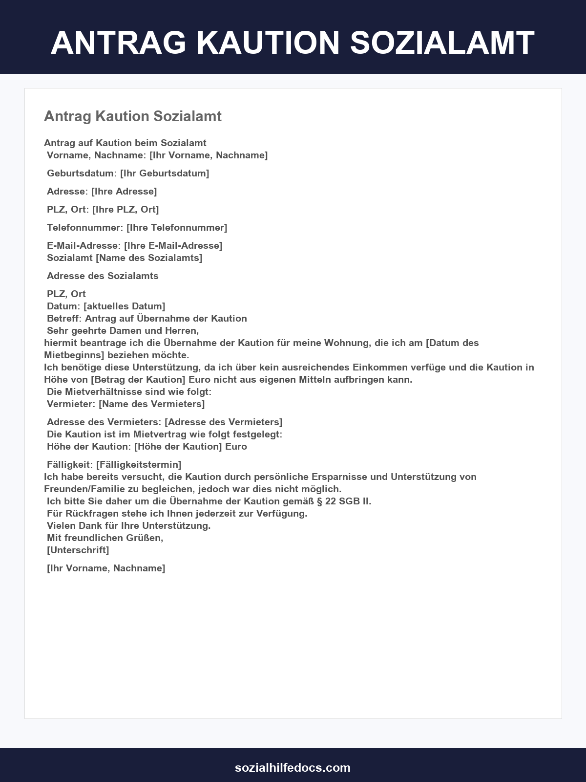 Antrag Kaution Sozialamt Vorlage
