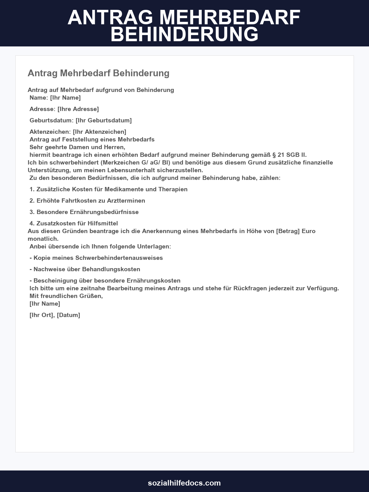 Antrag Mehrbedarf Behinderung Formular