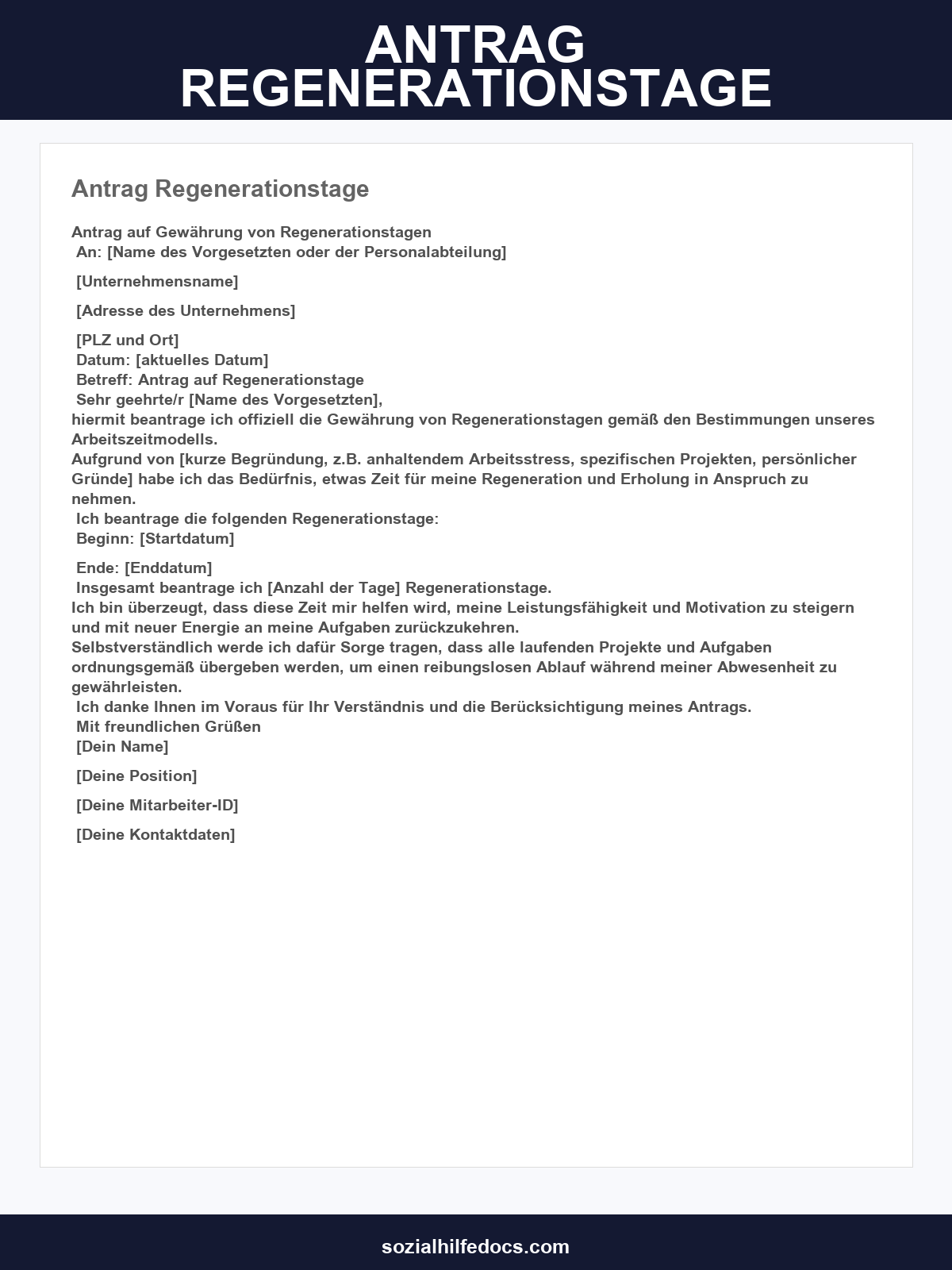 Antrag Regenerationstage Vorlage
