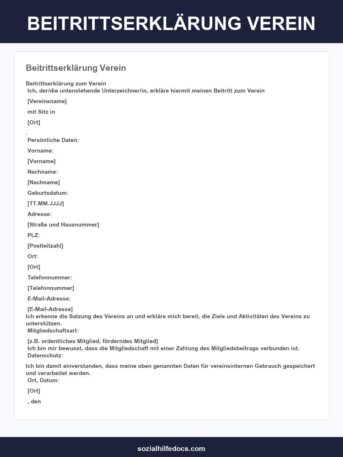 Beitrittserklärung Verein Vorlage