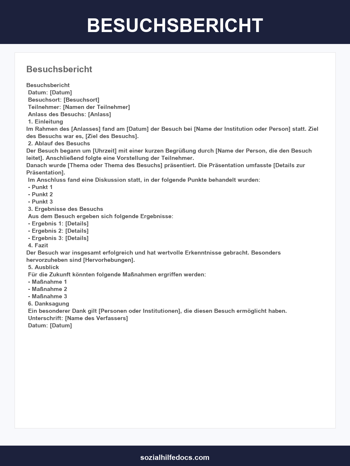 Besuchsbericht Vorlage