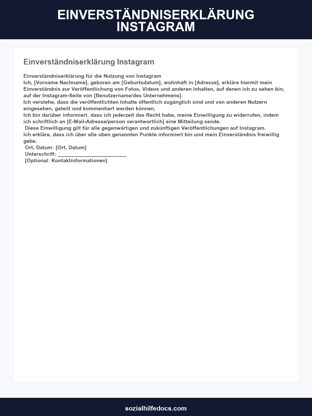 Einverständniserklärung Instagram Vorlage