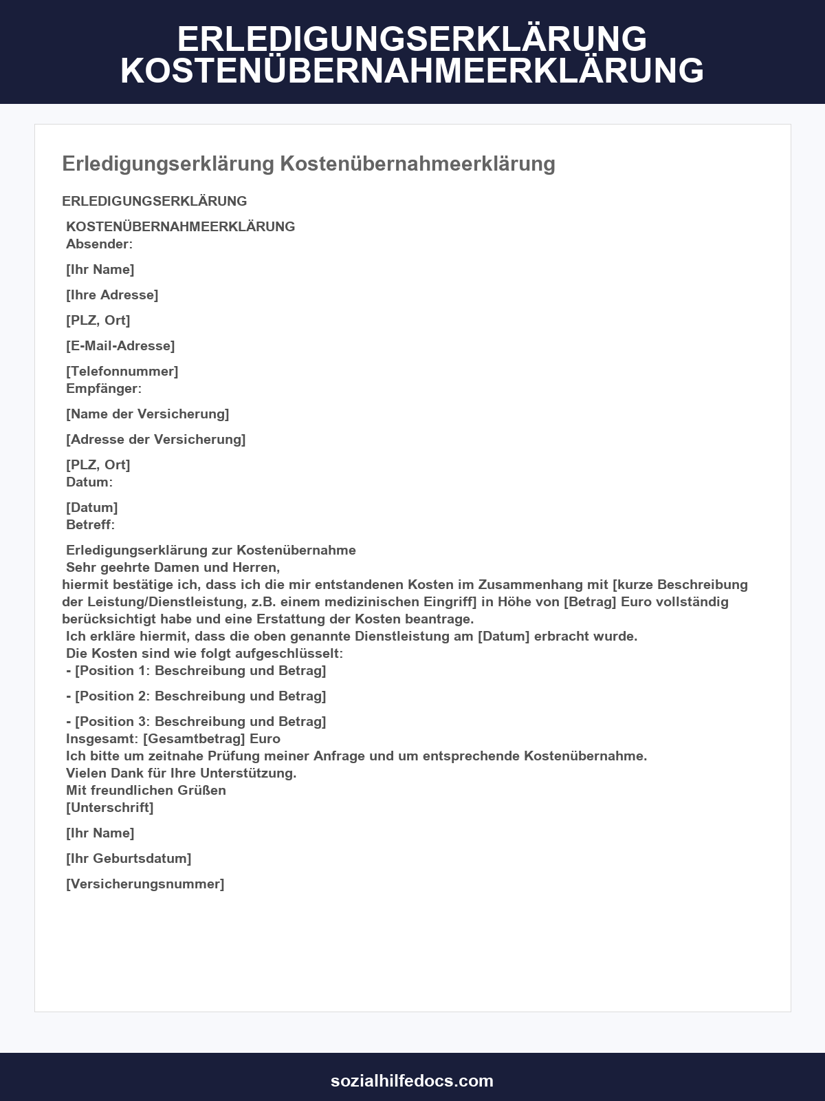 Erledigungserklärung Kostenübernahmeerklärung Muster