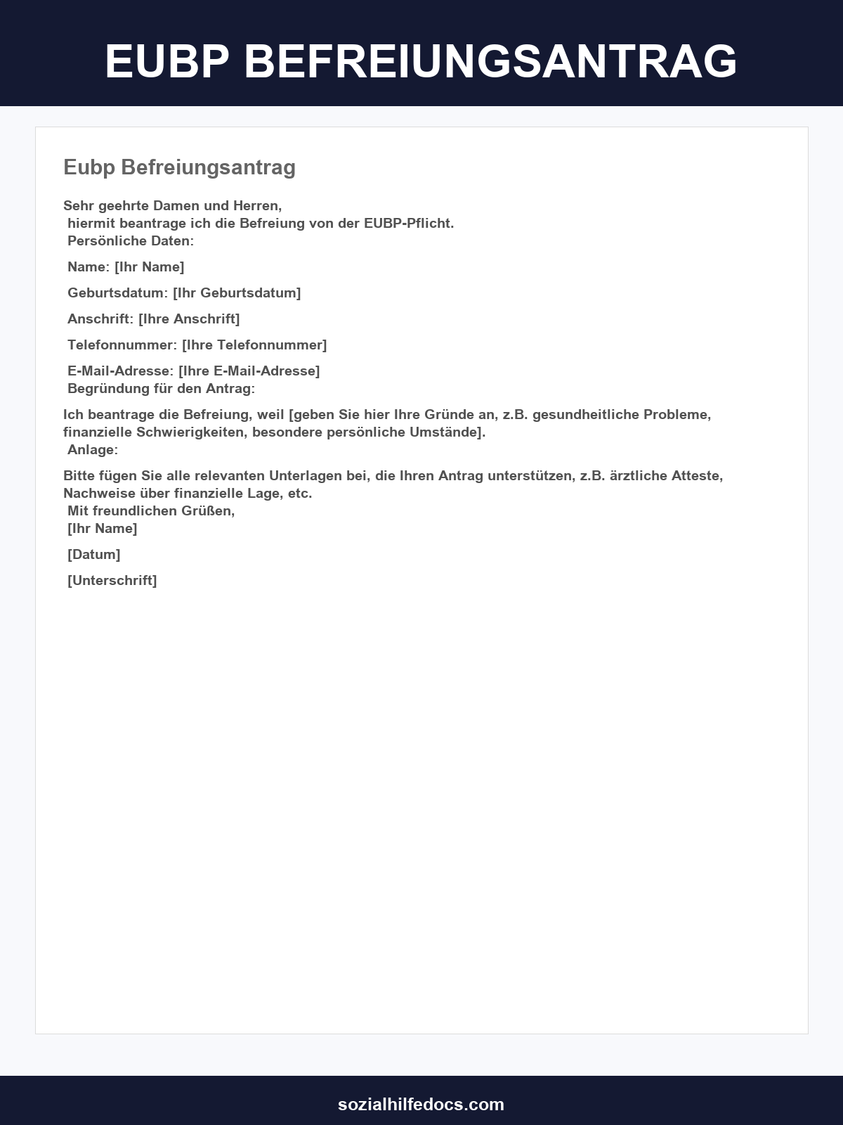 Eubp Befreiungsantrag Musterschreiben