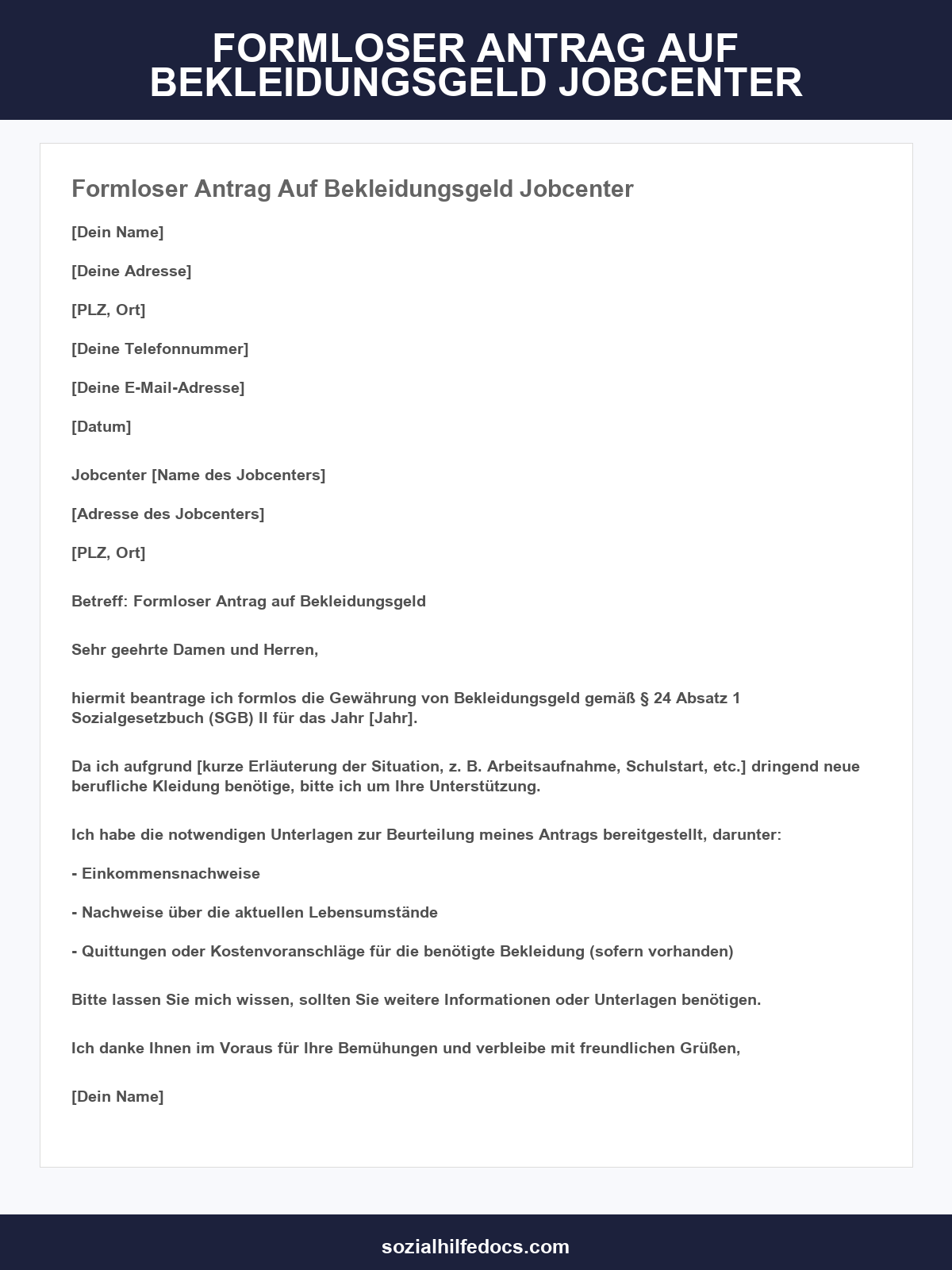 Formloser Antrag Auf Bekleidungsgeld Jobcenter