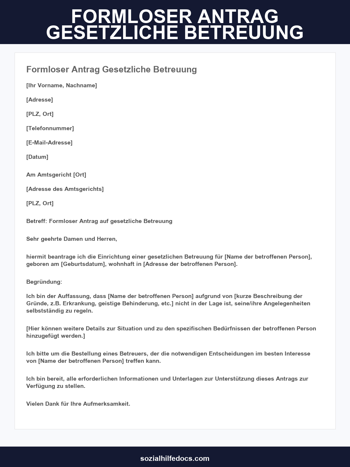 Formloser Antrag Gesetzliche Betreuung Vorlage