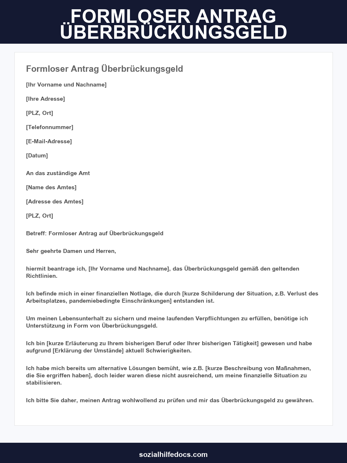 Formloser Antrag Überbrückungsgeld