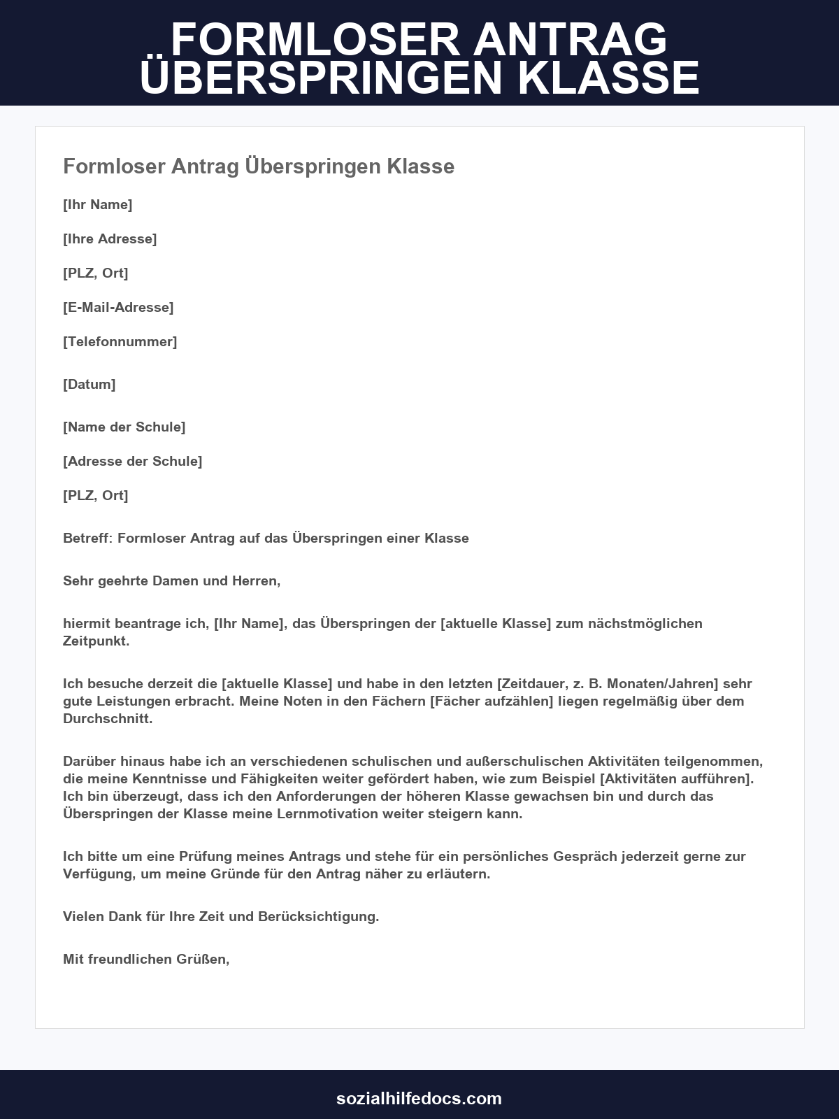 Formloser Antrag Überspringen Klasse