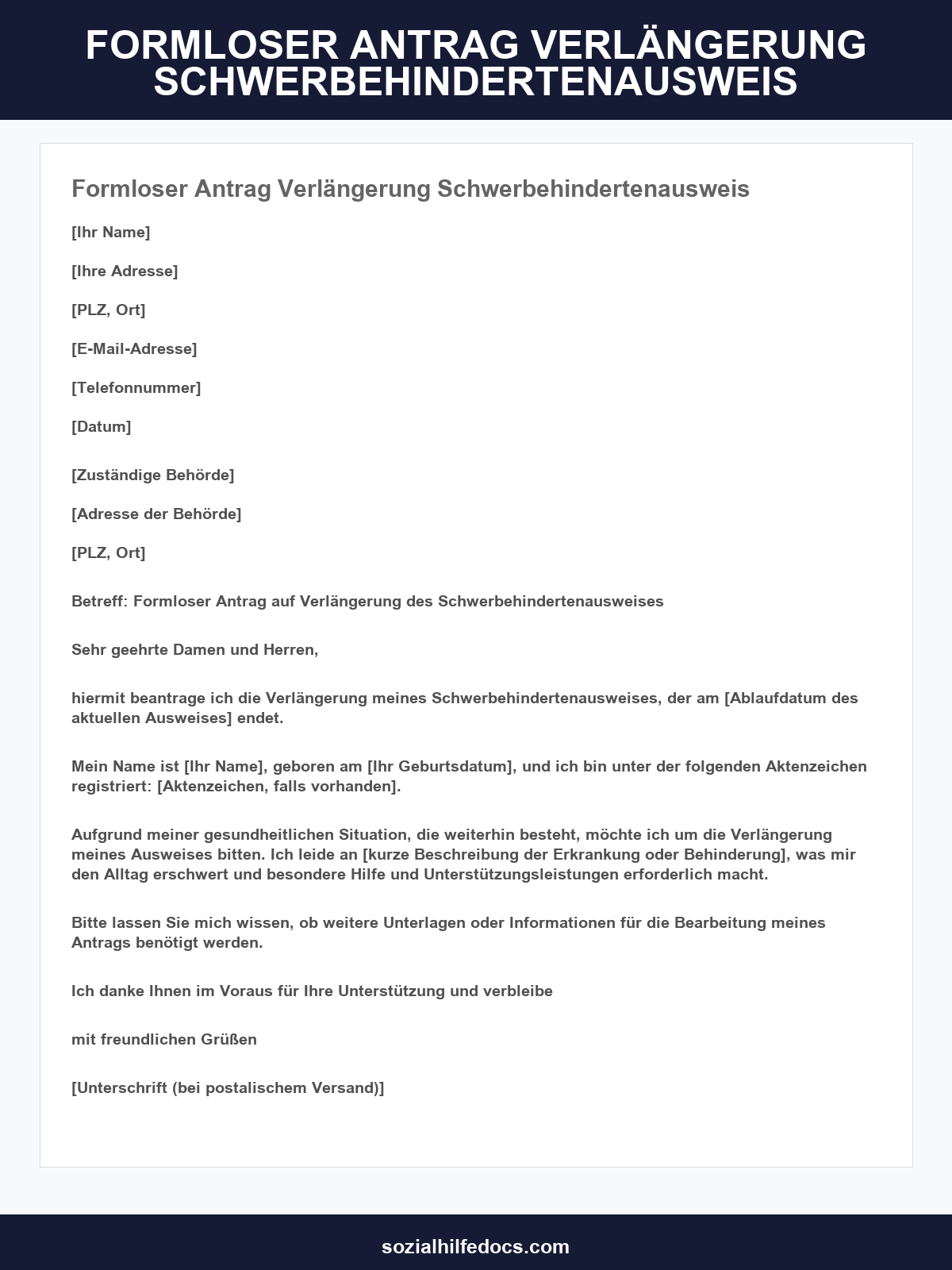 Formloser Antrag Verlängerung Schwerbehindertenausweis Muster