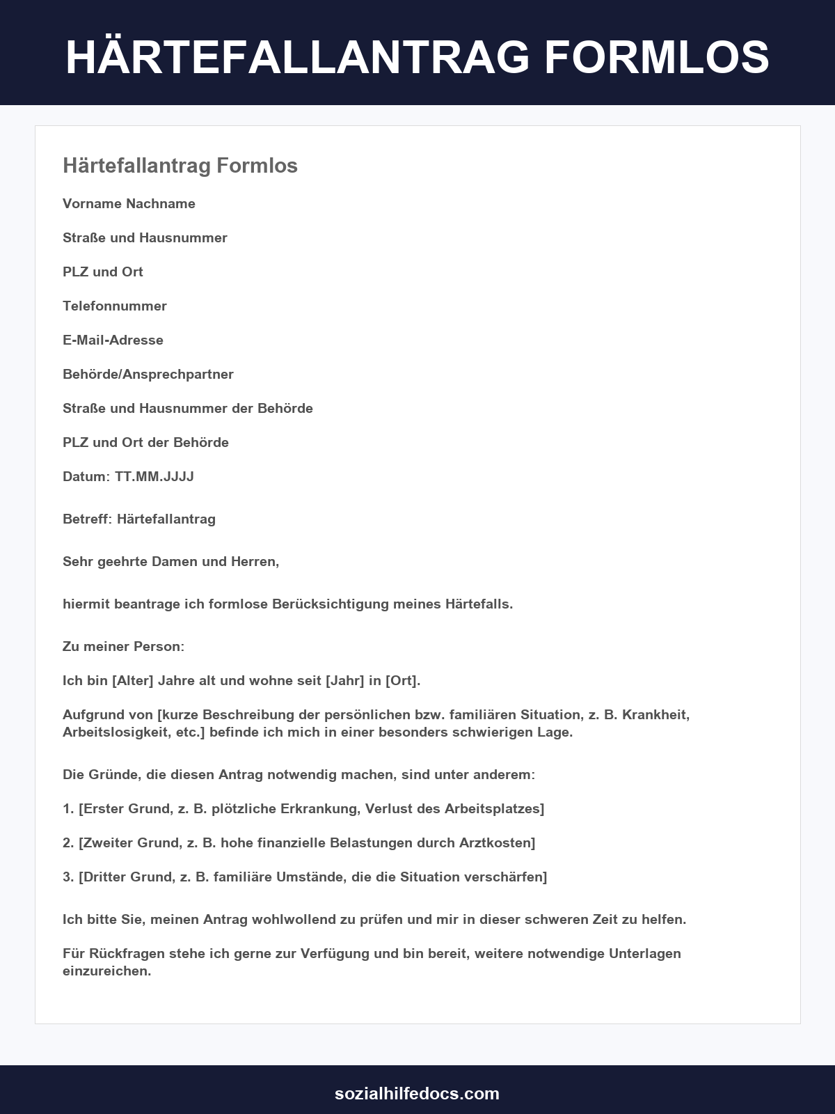 Härtefallantrag Formlos Muster