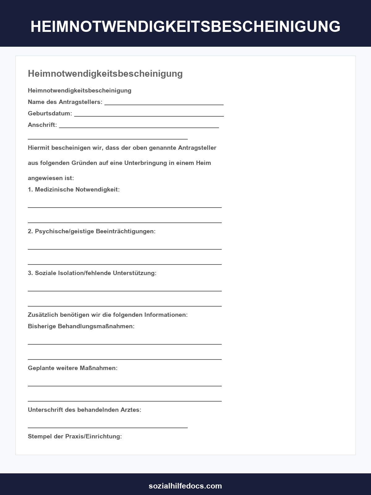 Heimnotwendigkeitsbescheinigung Vordruck