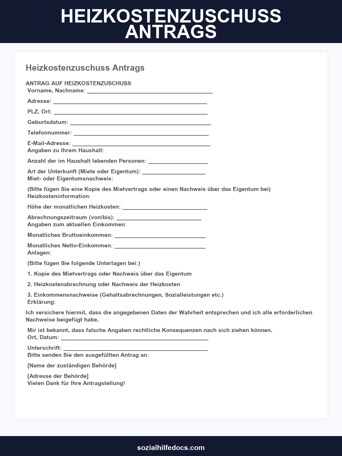 Heizkostenzuschuss Antragsformular
