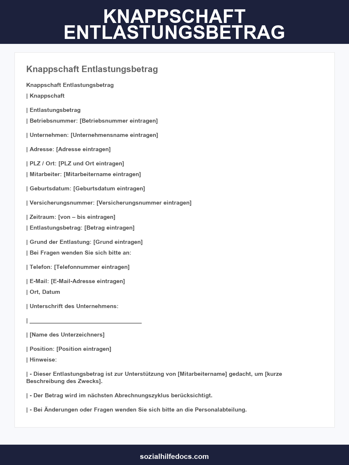 Knappschaft Entlastungsbetrag Formular