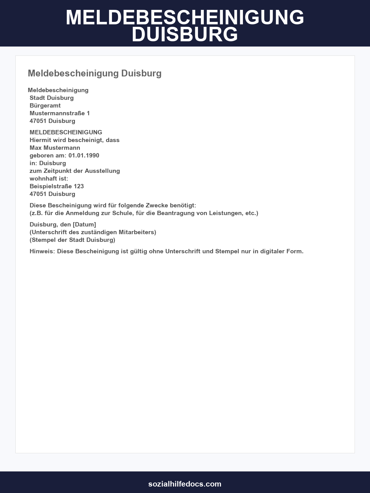 Meldebescheinigung Duisburg