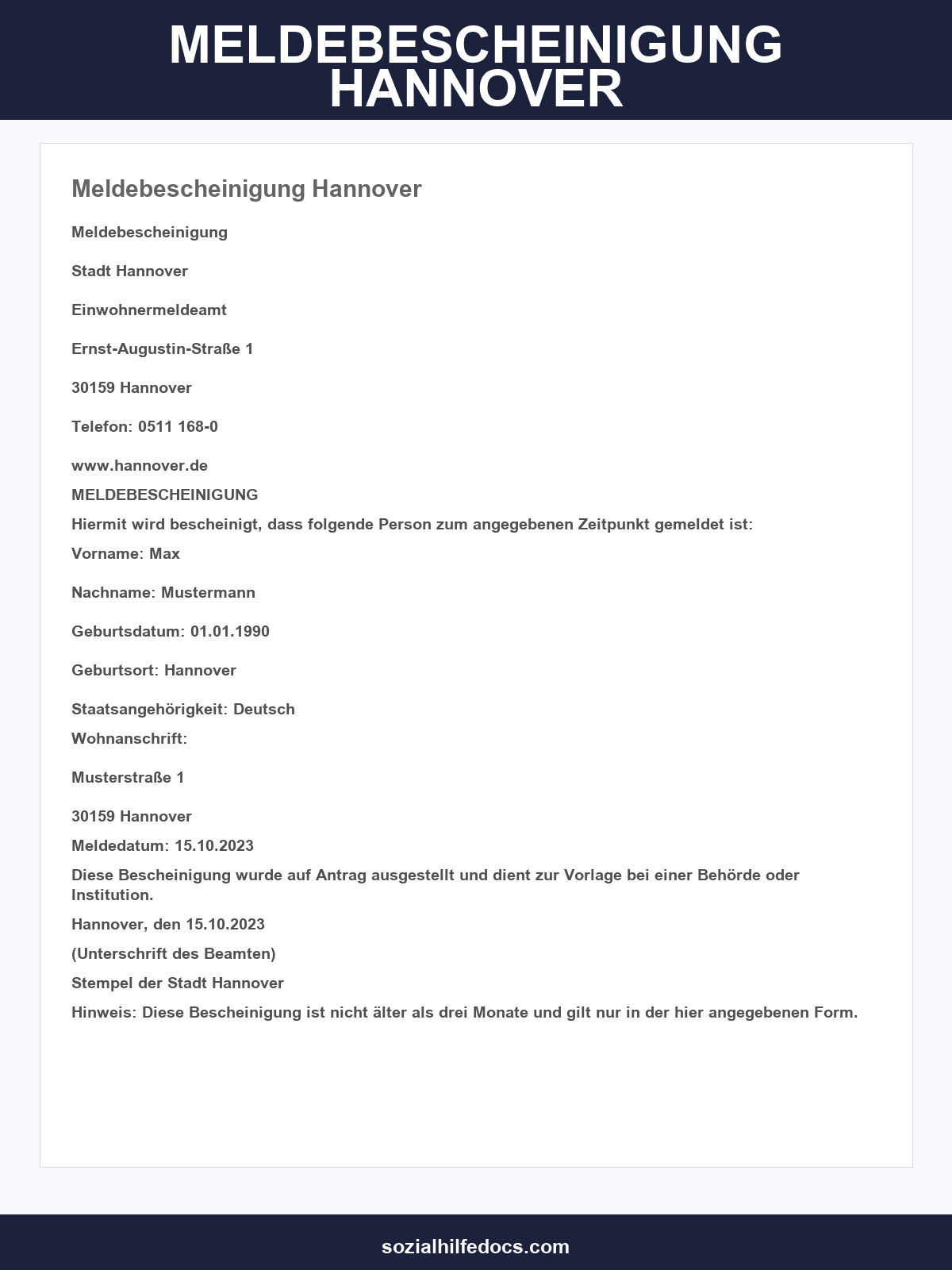 Meldebescheinigung Hannover