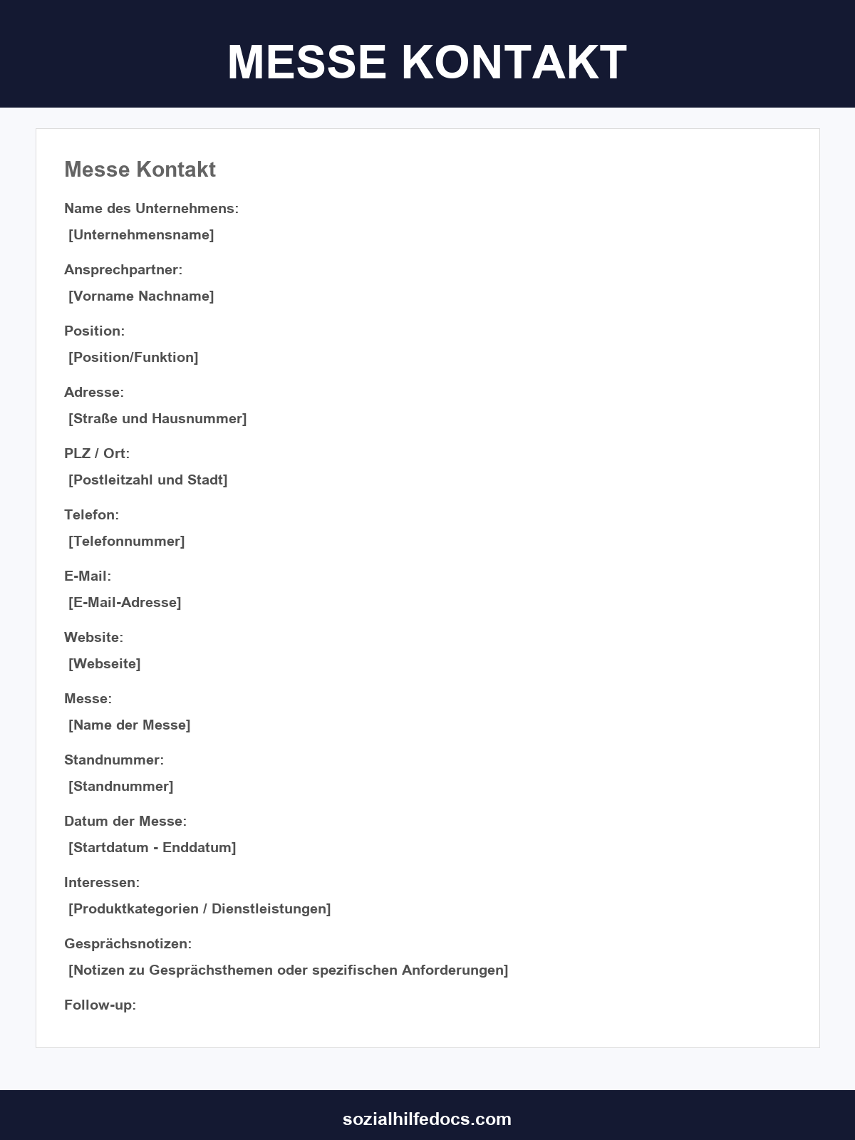 Messe Kontaktformular Vorlage