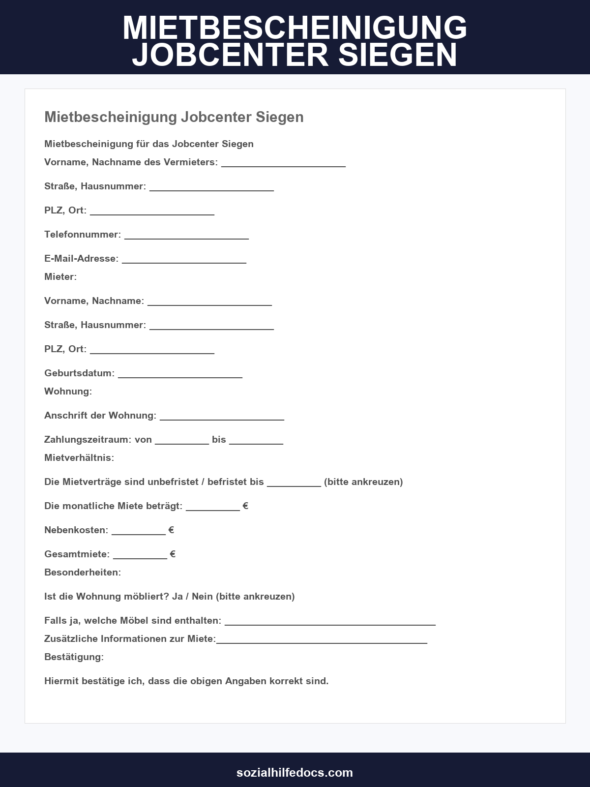 Mietbescheinigung Jobcenter Siegen