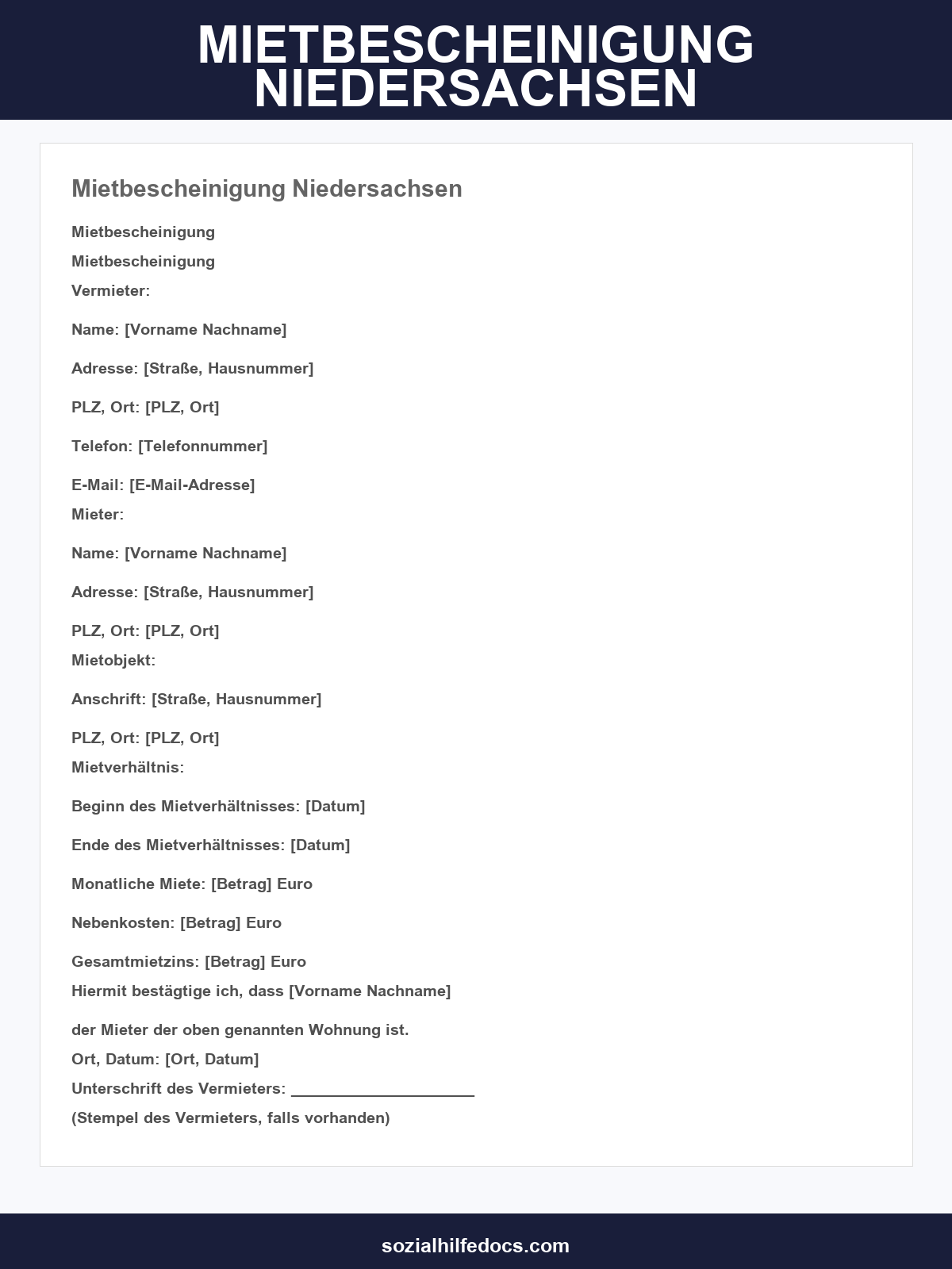 Mietbescheinigung Niedersachsen
