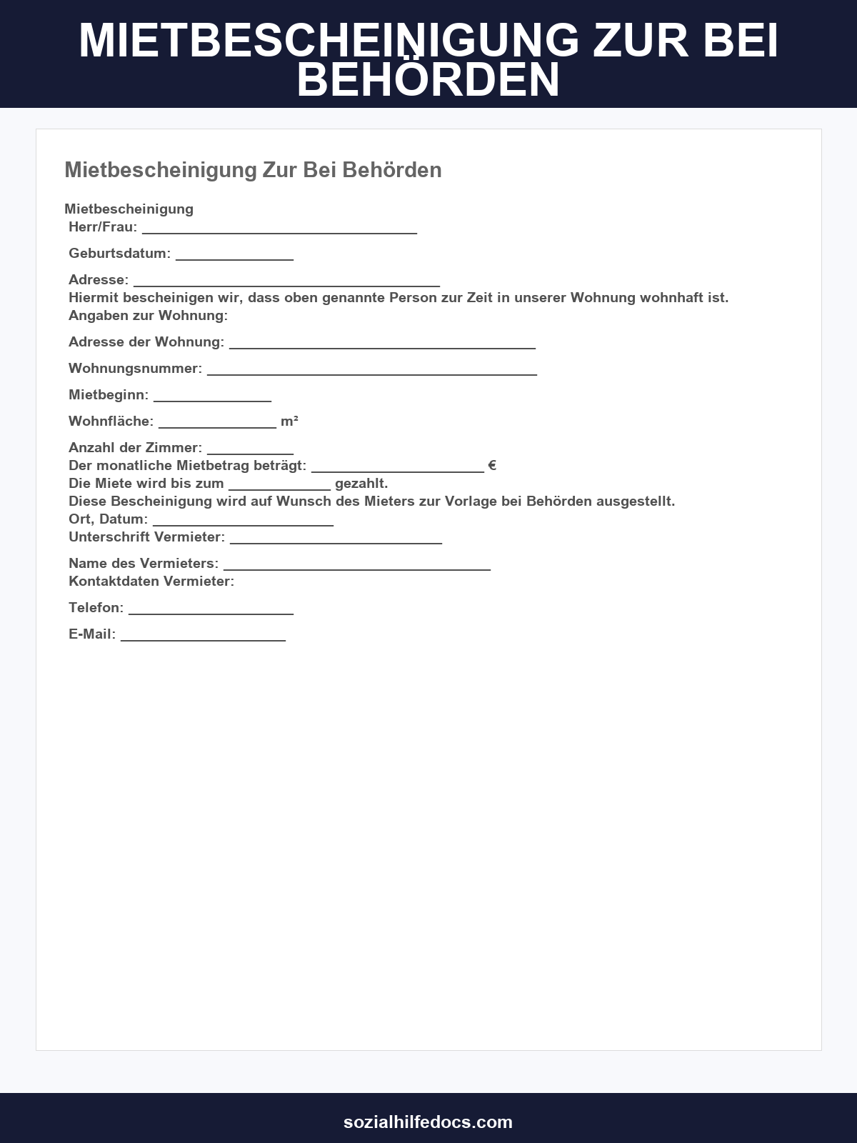 Mietbescheinigung Zur Vorlage Bei Behörden