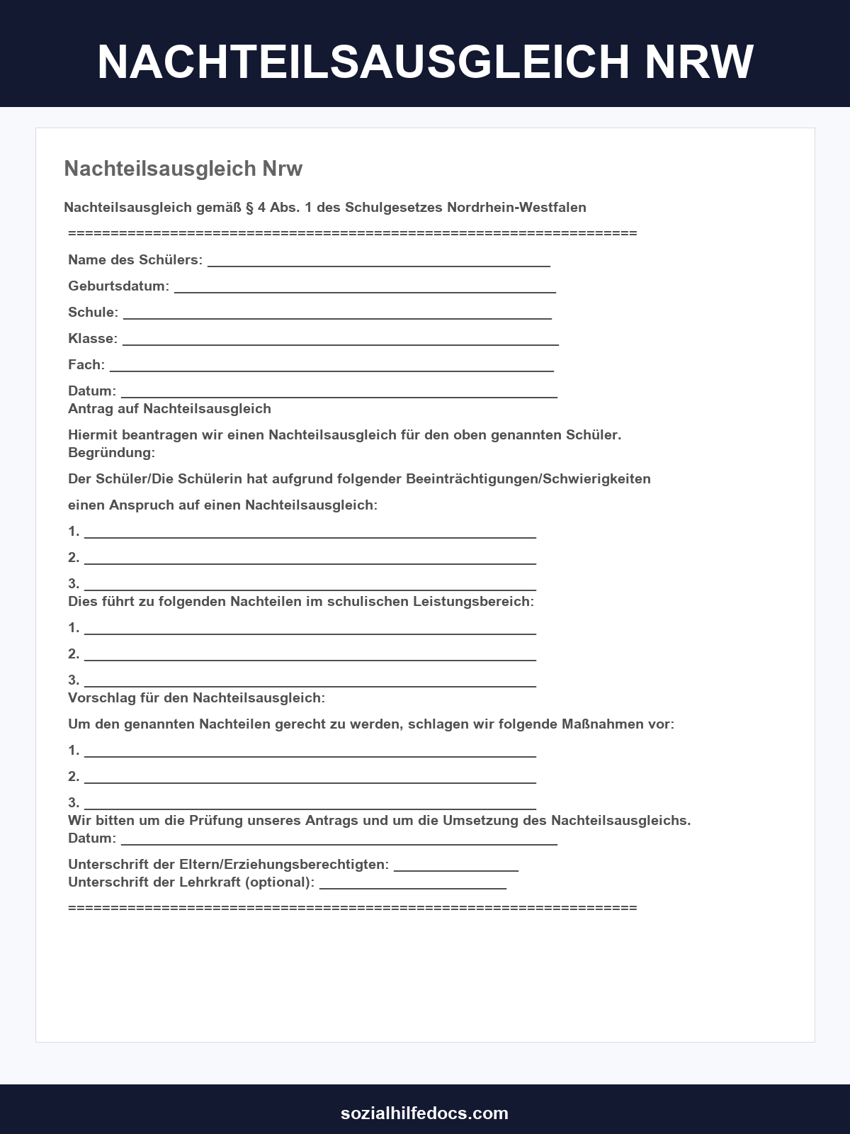 Nachteilsausgleich Nrw Vorlage