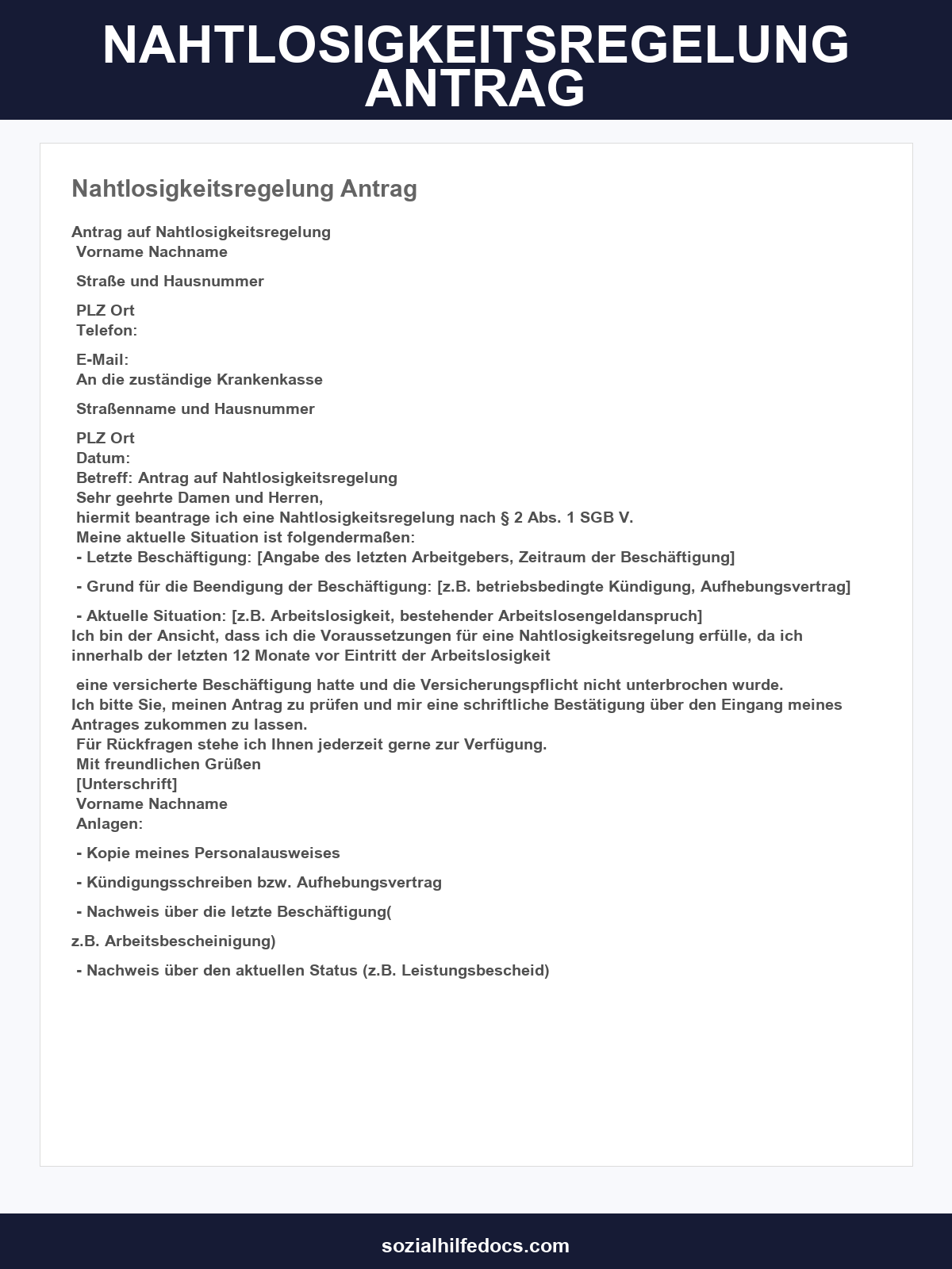 Nahtlosigkeitsregelung Antrag Muster