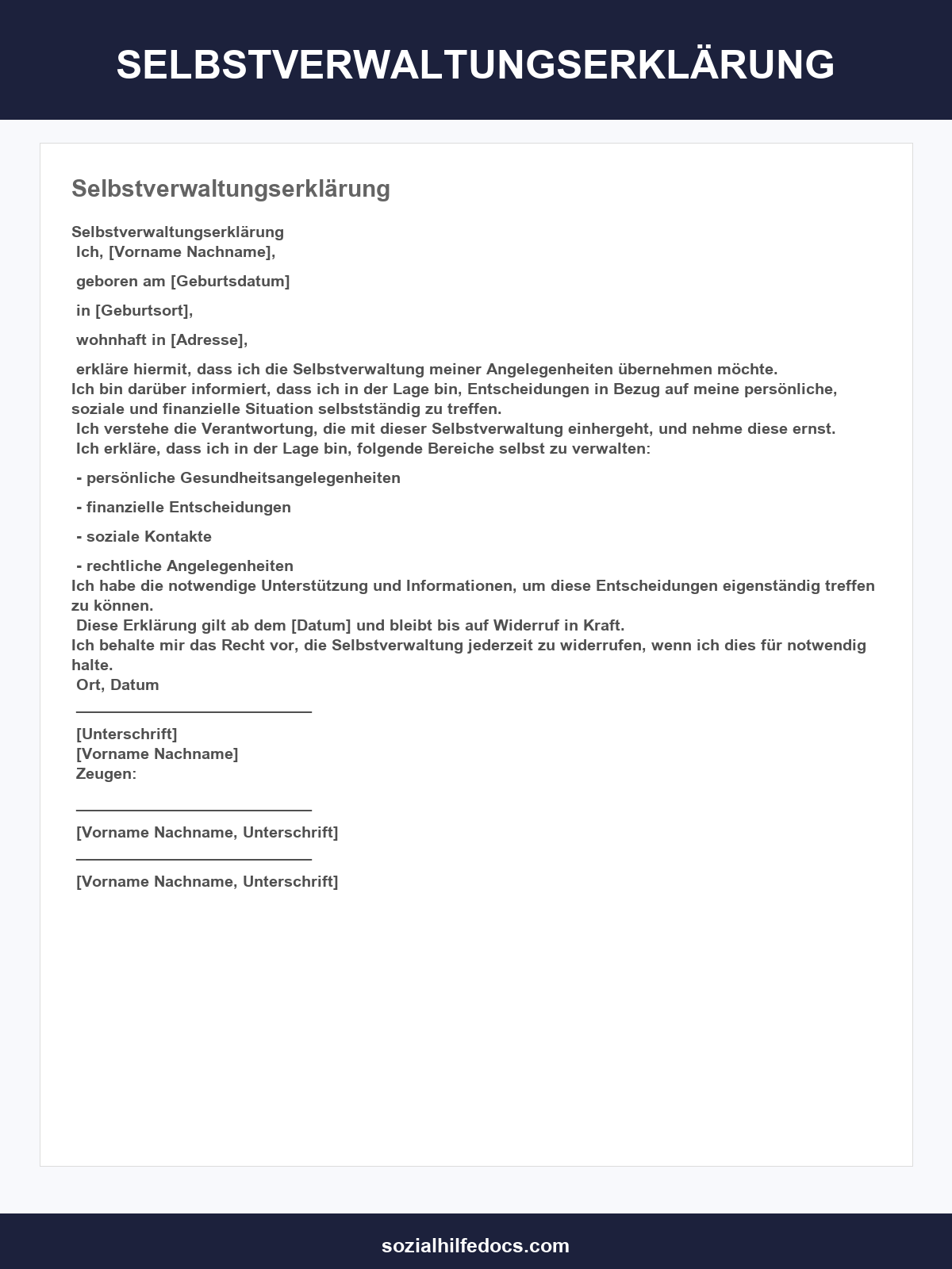 Selbstverwaltungserklärung Vorlage