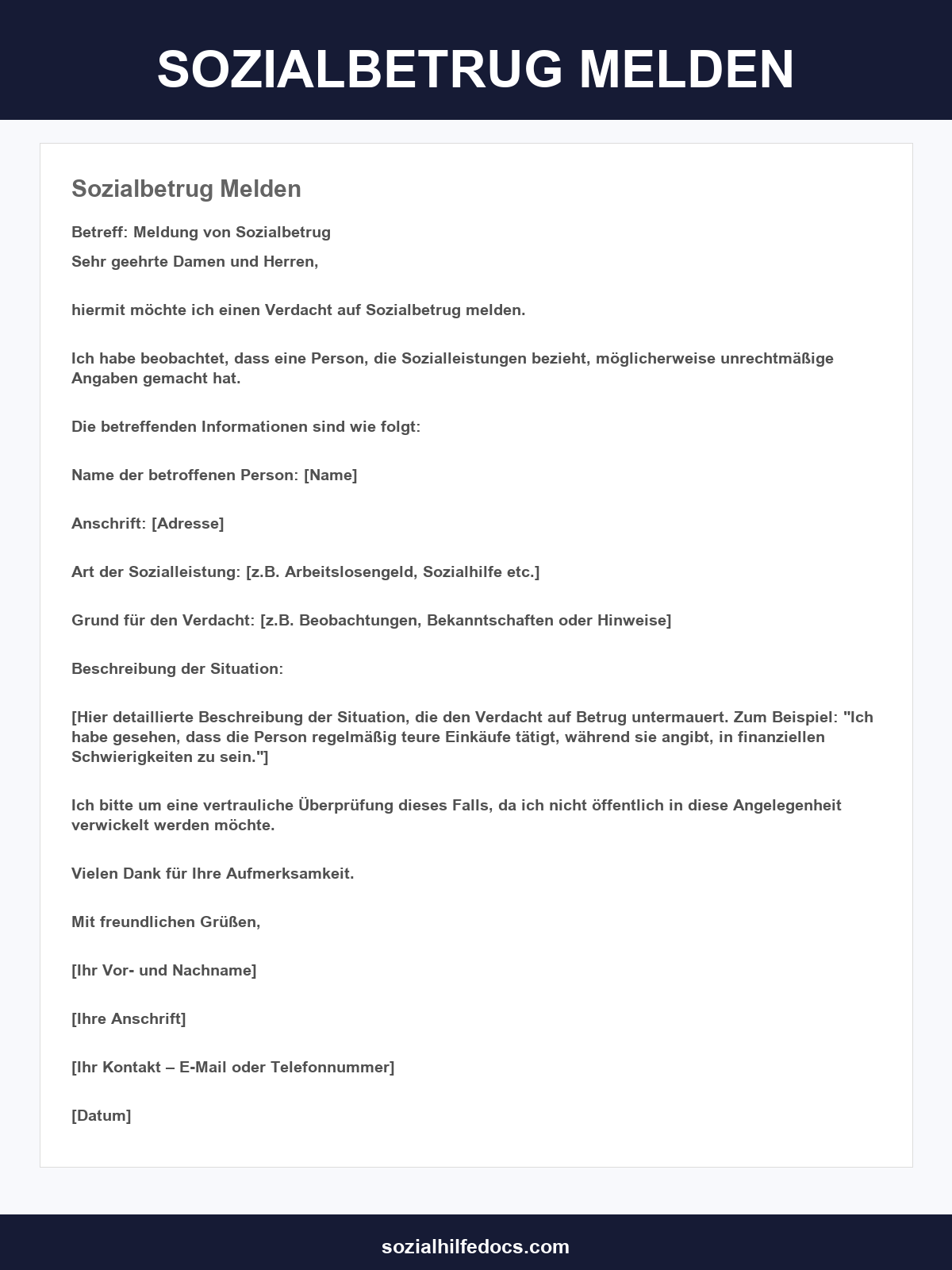 Sozialbetrug Melden Musterschreiben