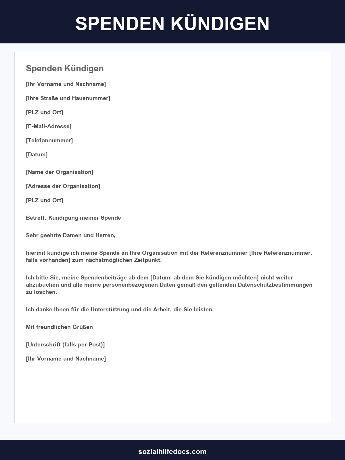 Spenden Kündigen Vorlage