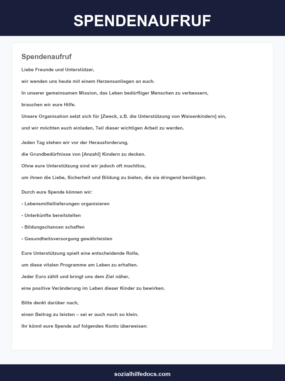 Spendenaufruf Vorlage