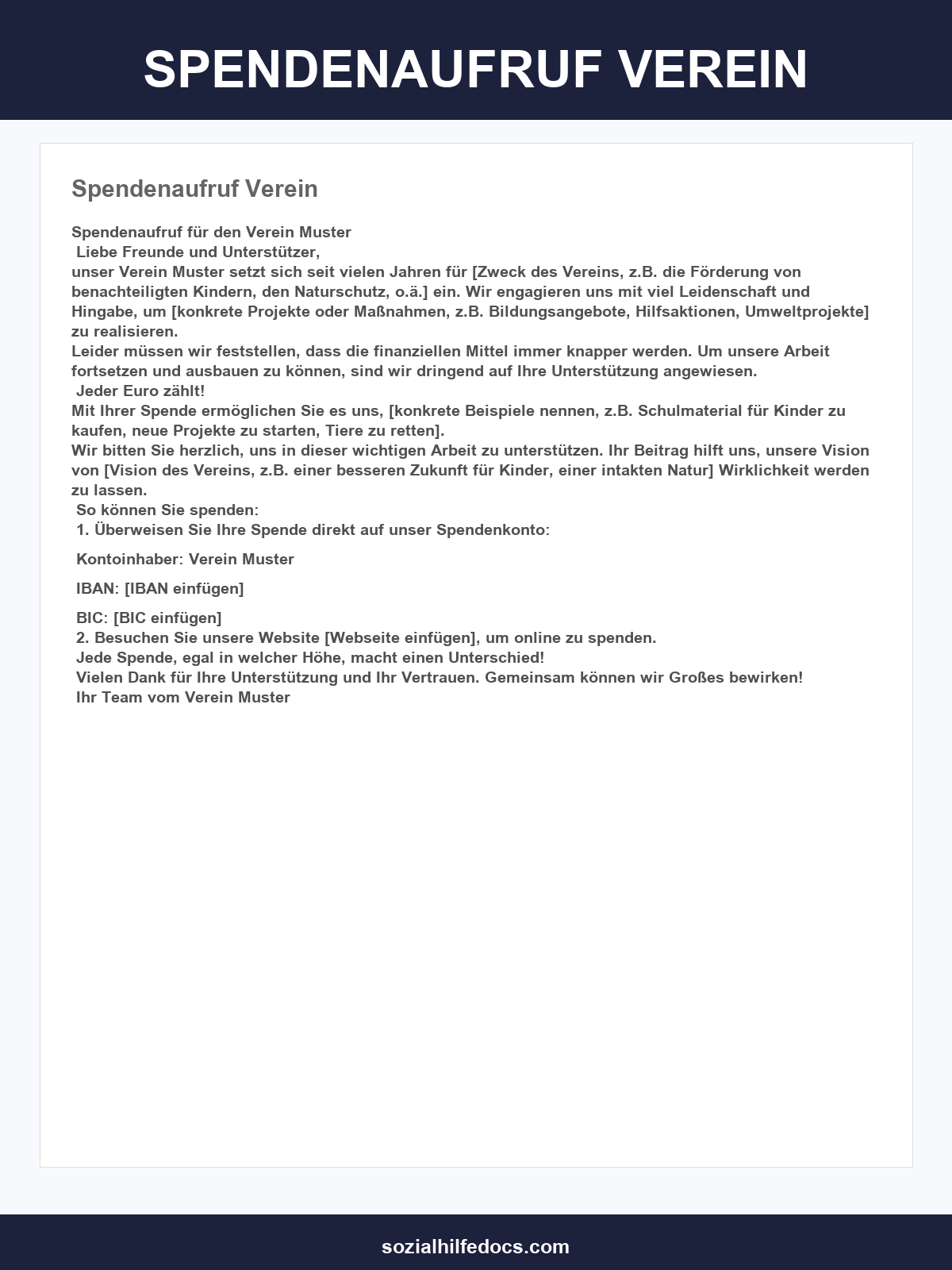 Spendenaufruf Verein Vorlage