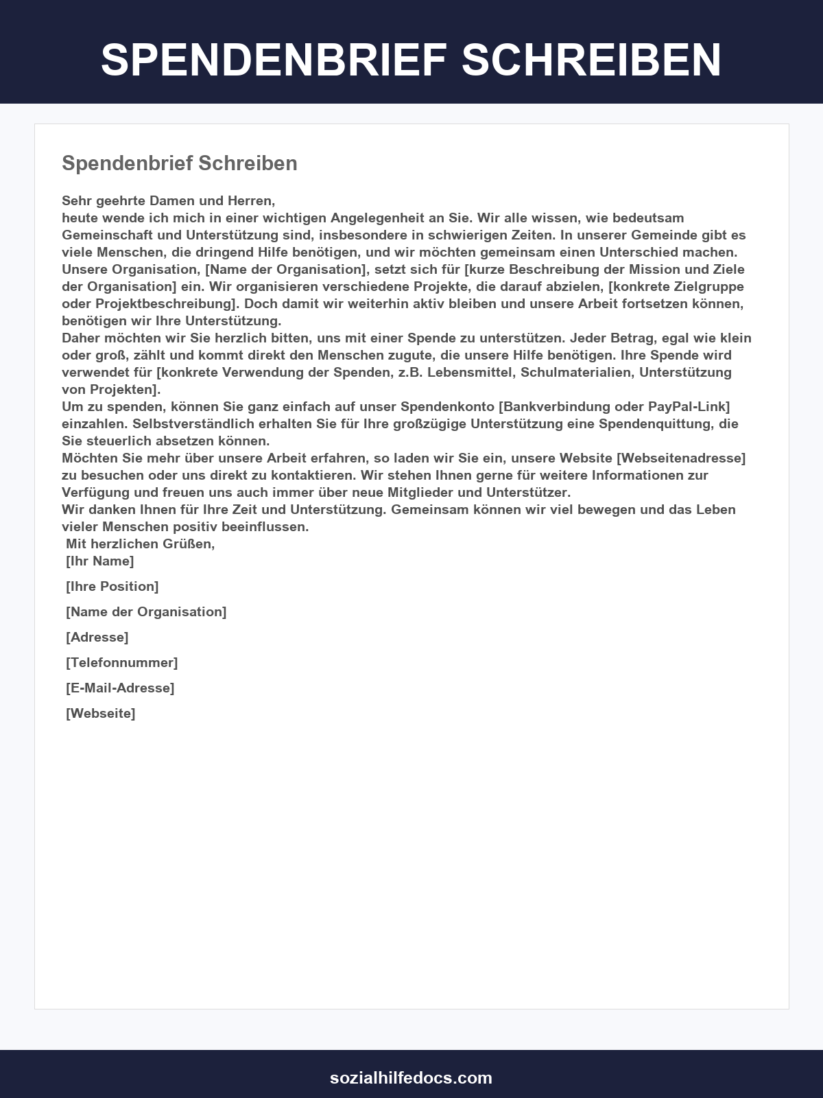 Spendenbrief Schreiben Muster