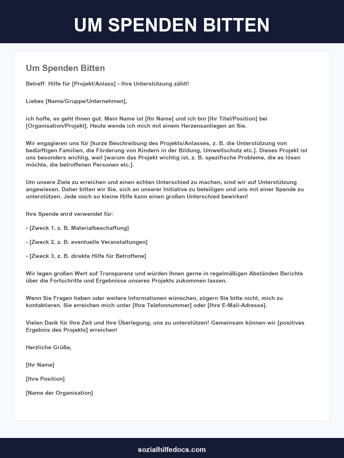 Um Spenden Bitten Formulierung