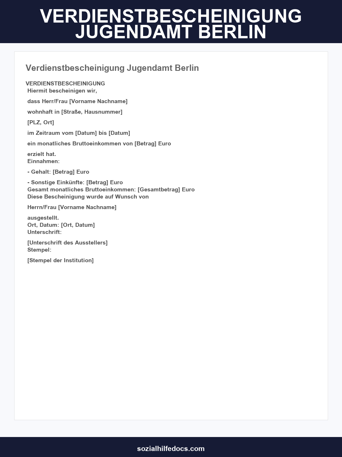 Verdienstbescheinigung Jugendamt Berlin