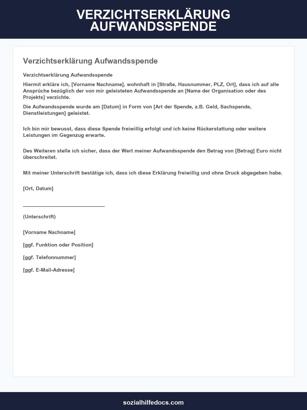 Verzichtserklärung Aufwandsspende Muster
