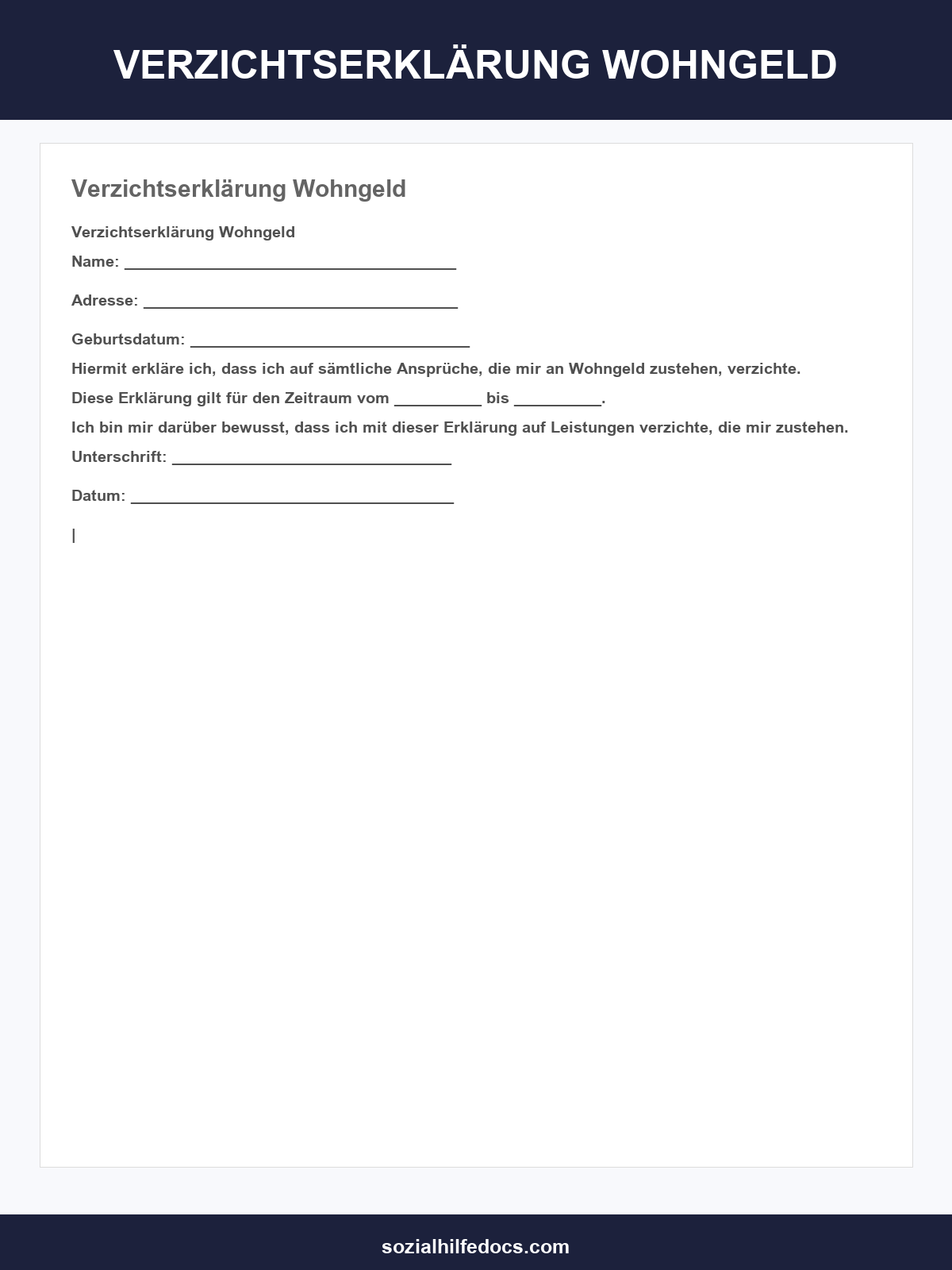 Verzichtserklärung Wohngeld Muster