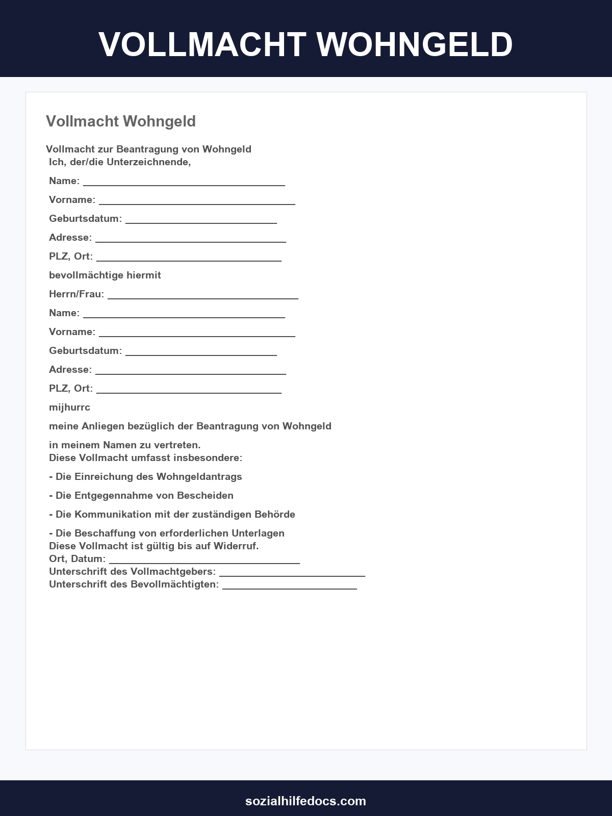 Vollmacht Wohngeld Muster