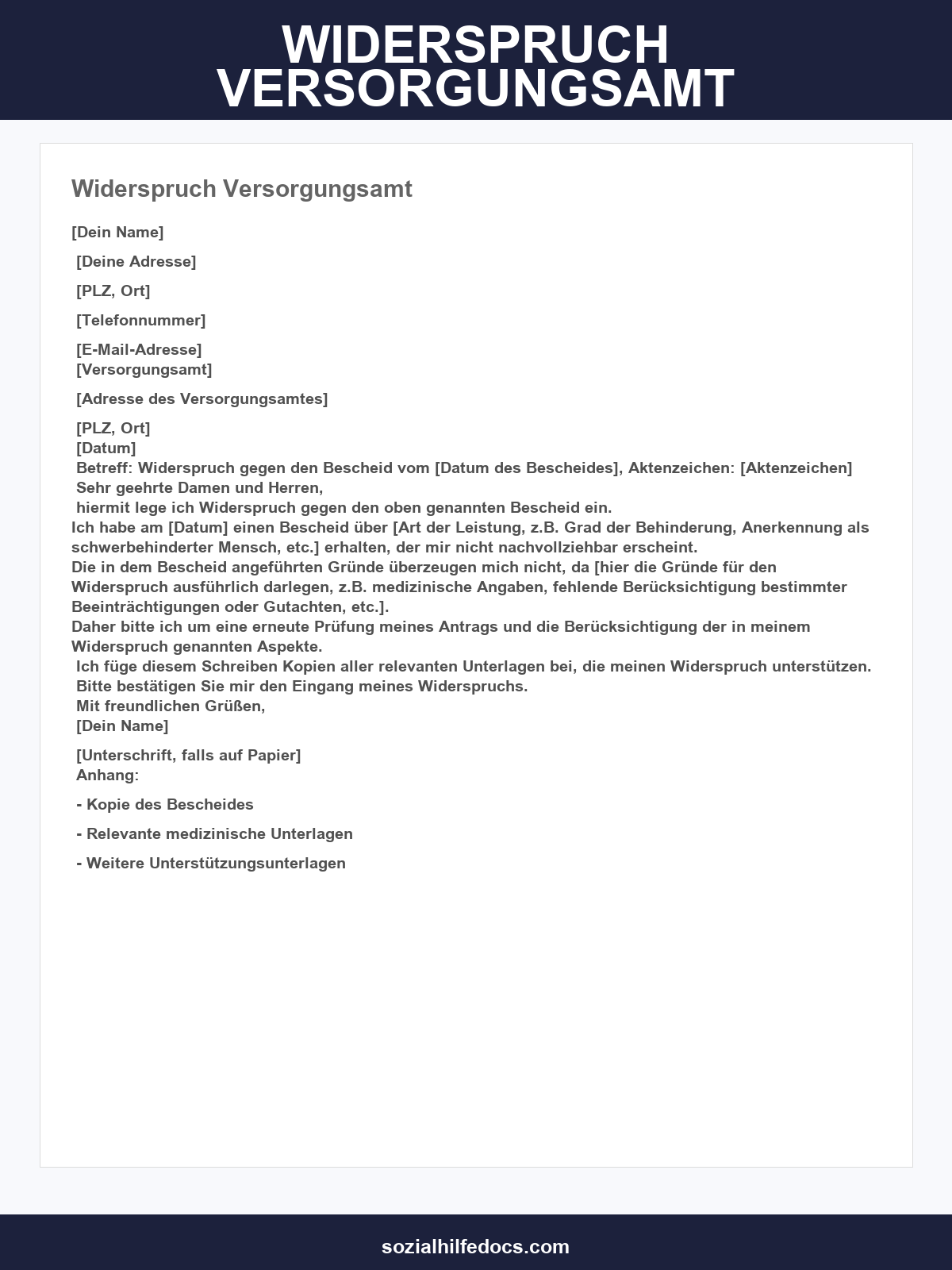 Widerspruch Versorgungsamt Vorlage