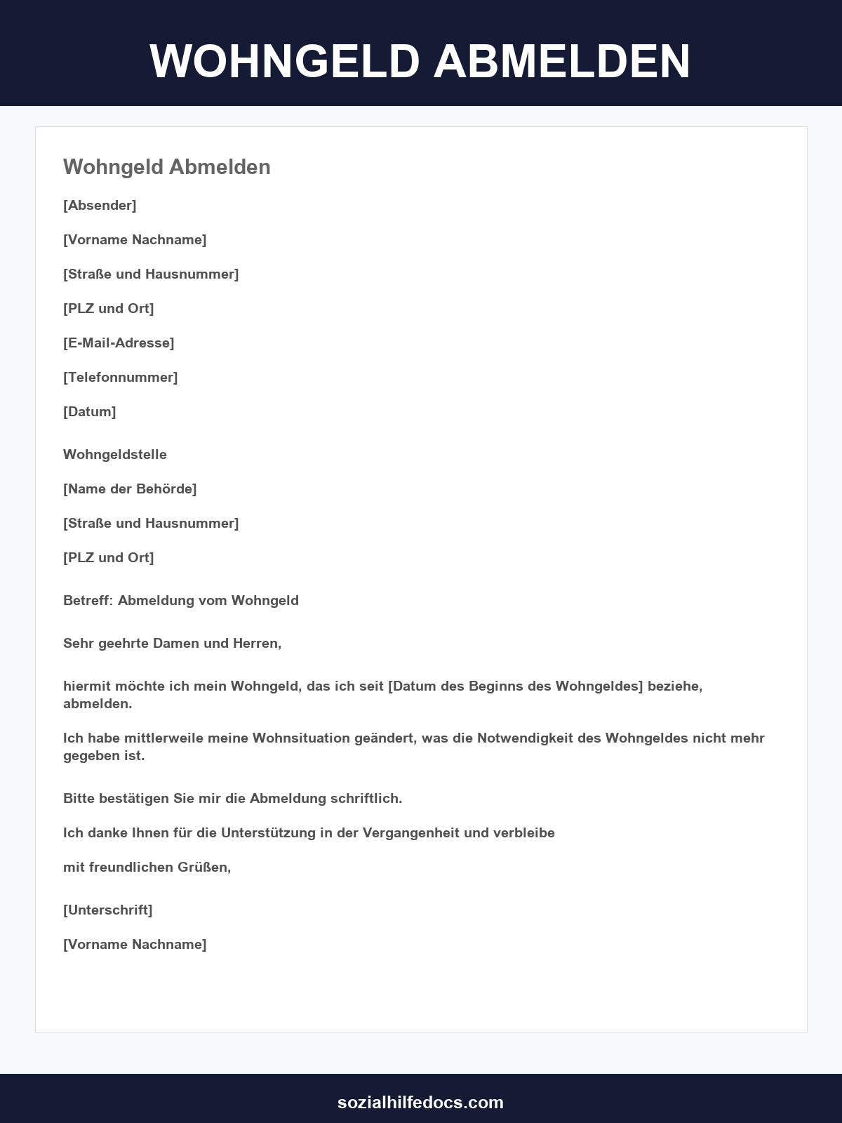 Wohngeld Abmelden Musterbrief
