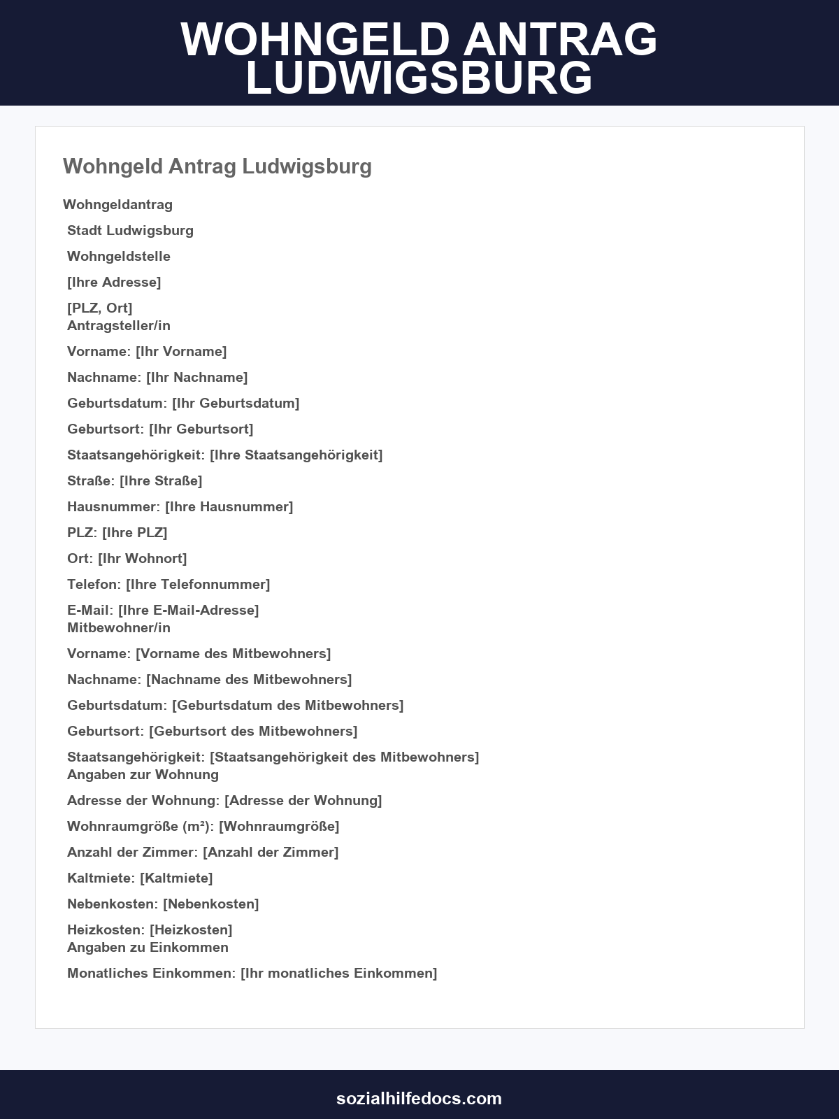 Wohngeld Antrag Ludwigsburg