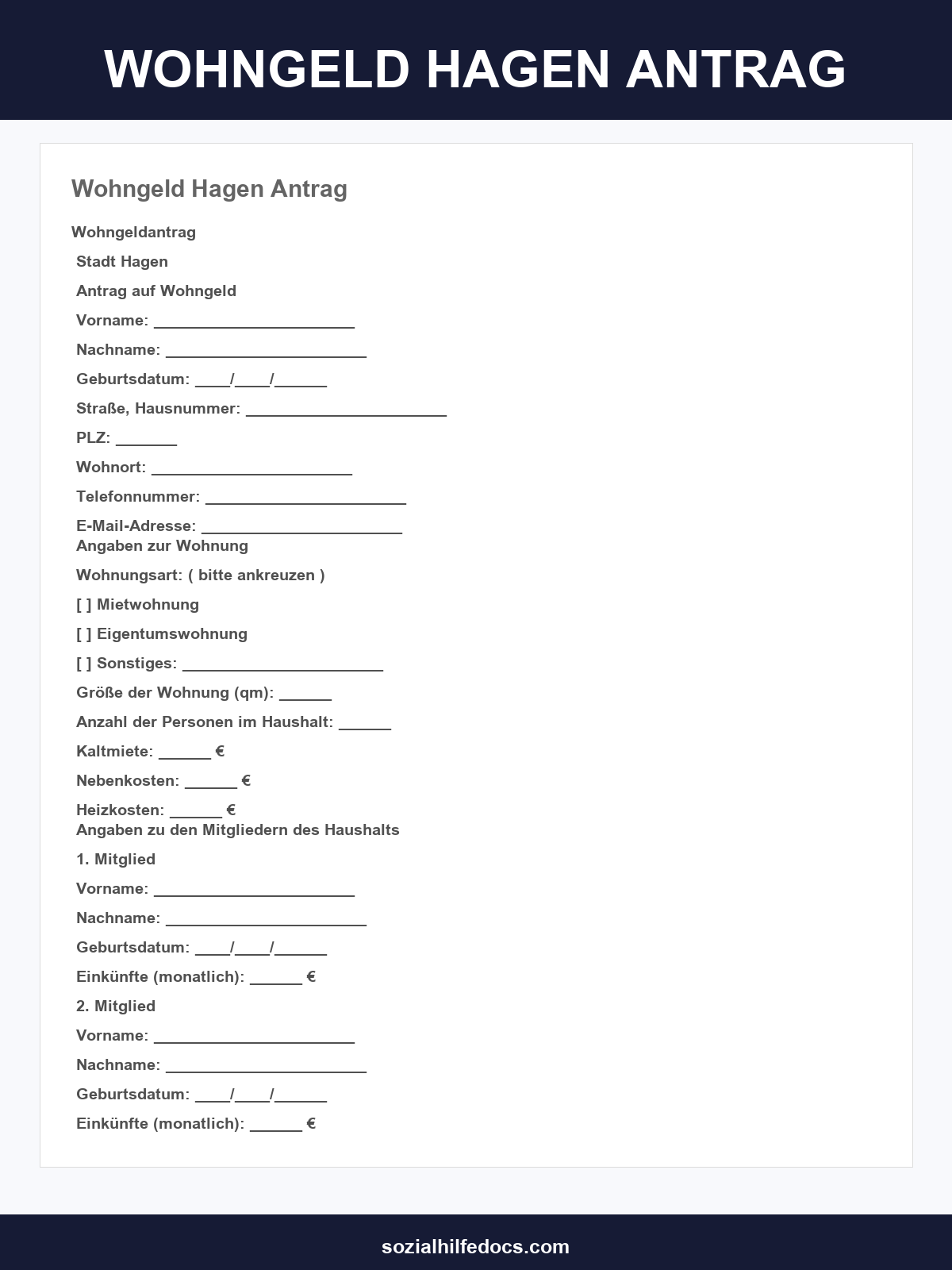 Wohngeld Hagen Antrag