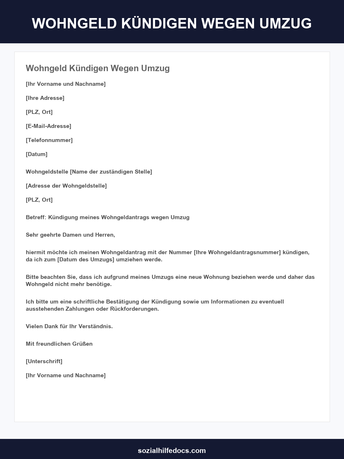 Wohngeld Kündigen Wegen Umzug