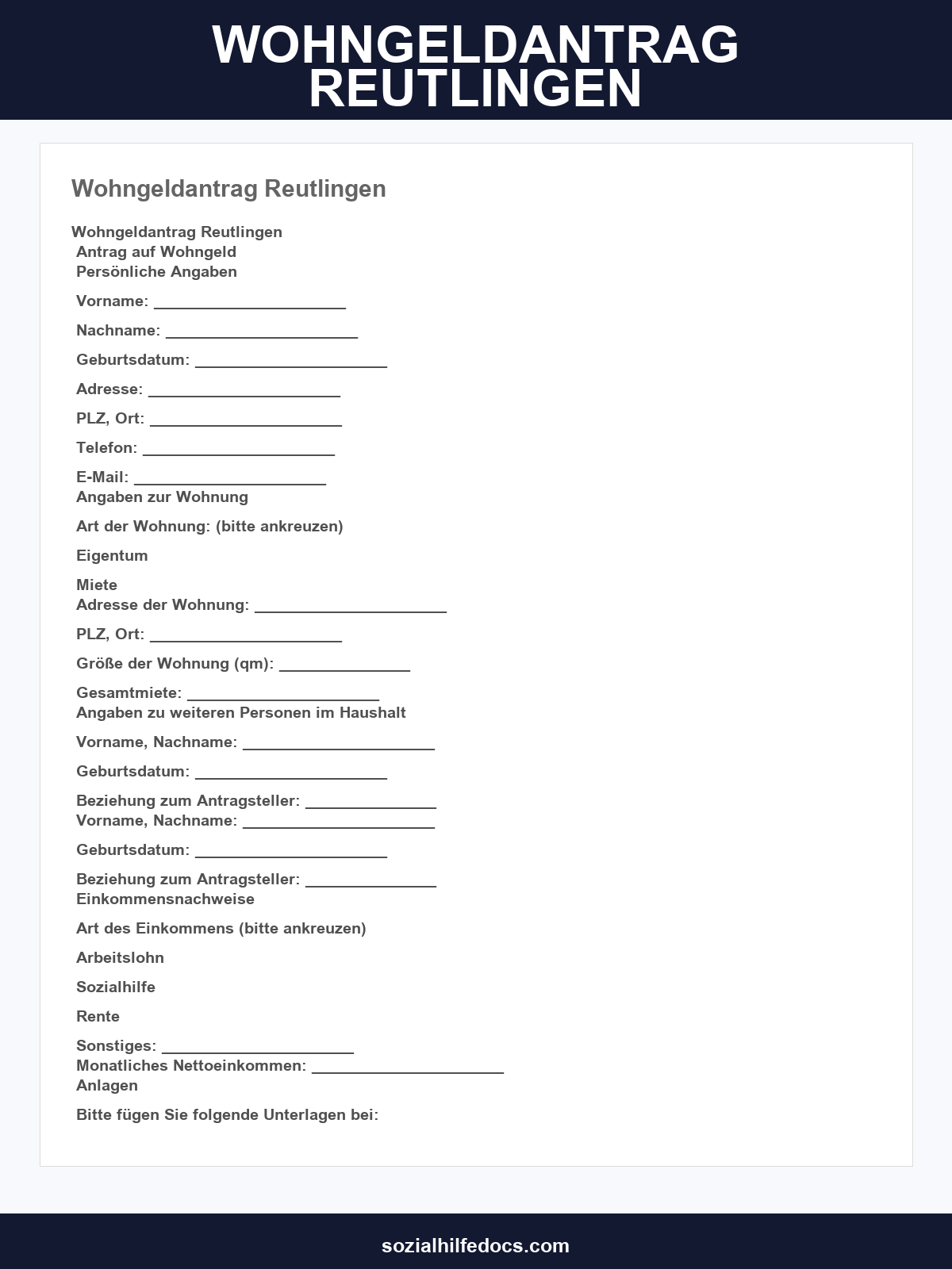 Wohngeldantrag Reutlingen