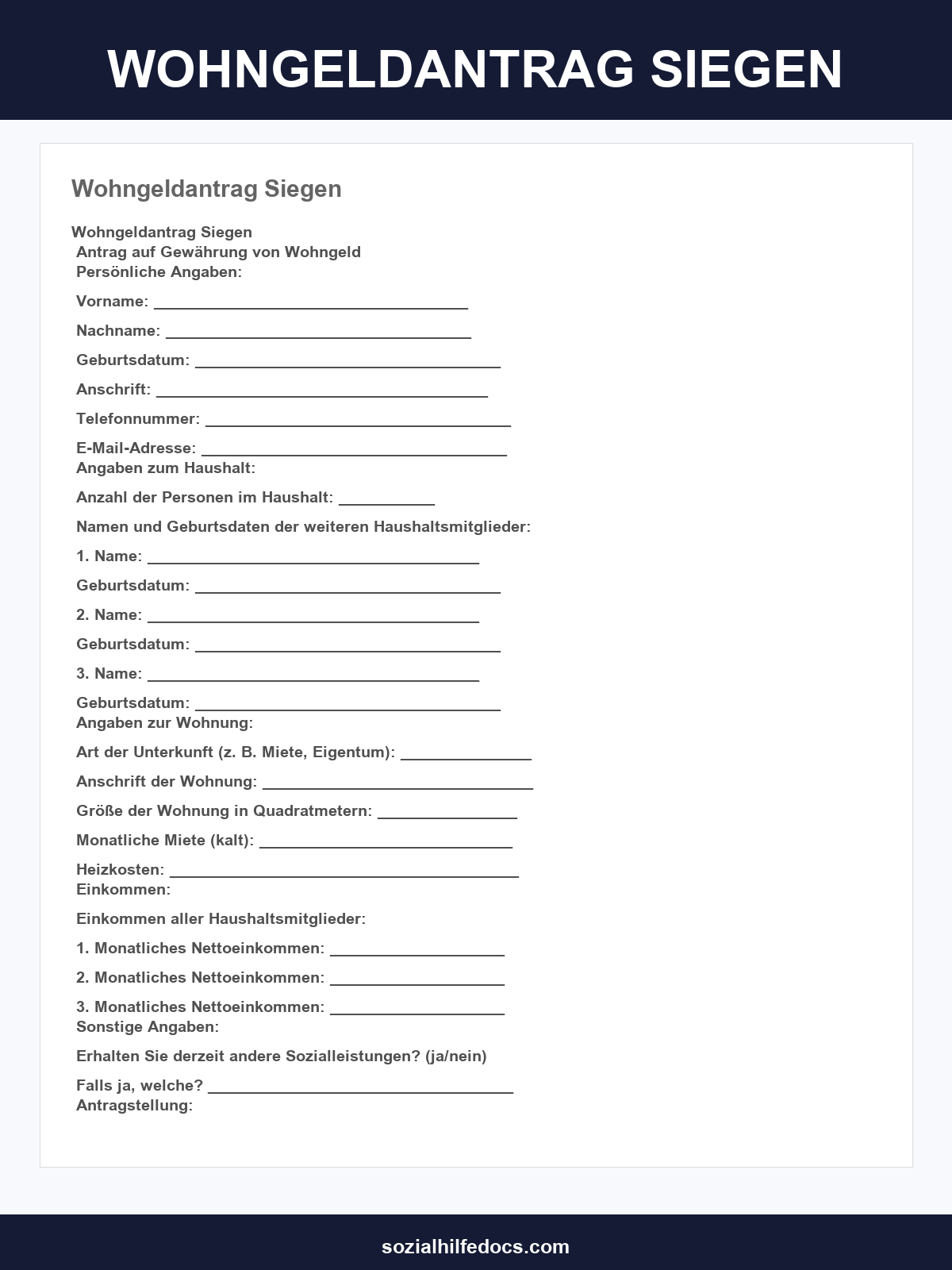 Wohngeldantrag Siegen