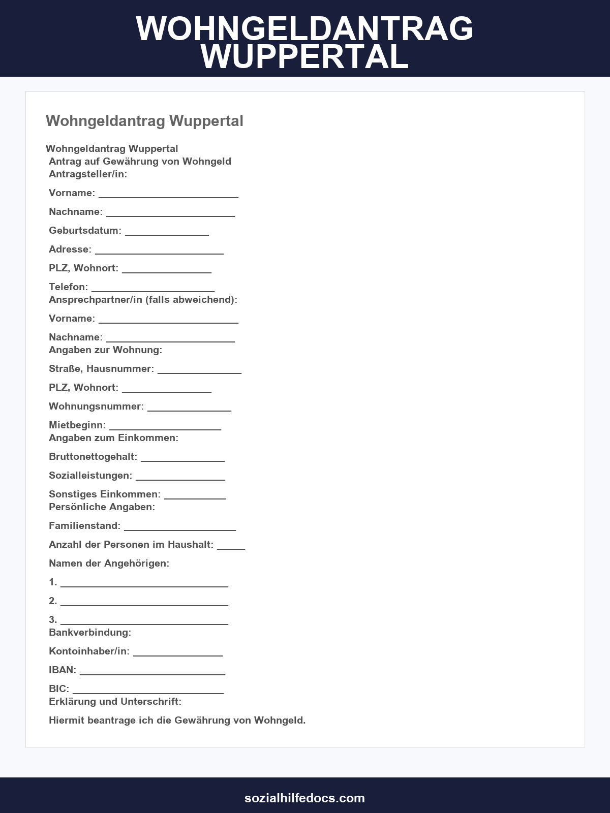 Wohngeldantrag Wuppertal